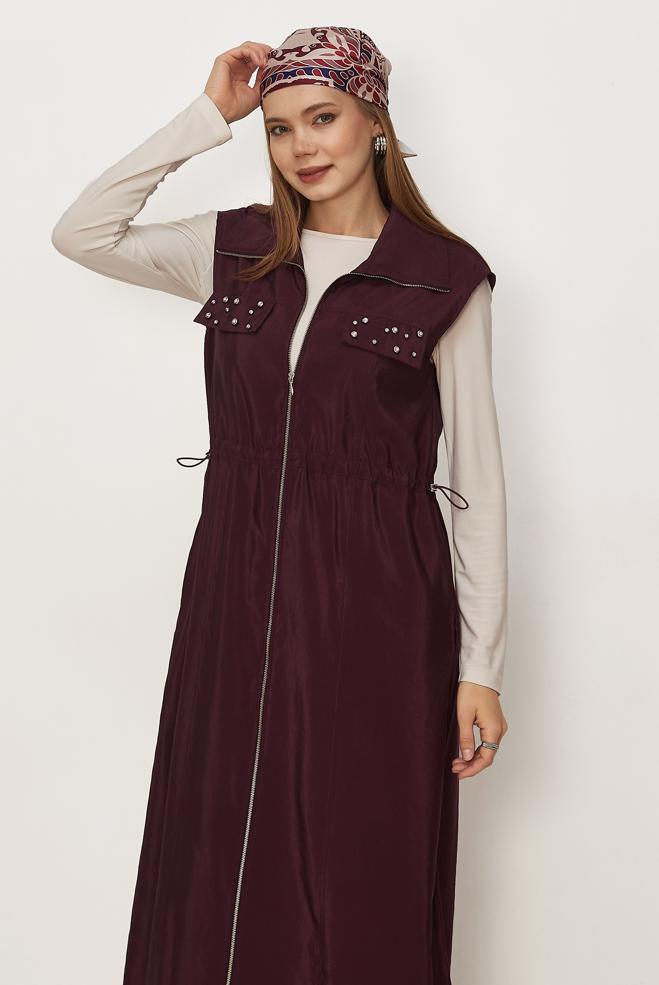 Hijab clothing BEIGE PARACHUTE FABRIC PINAFORE DRESS 46490 - ALVİNA