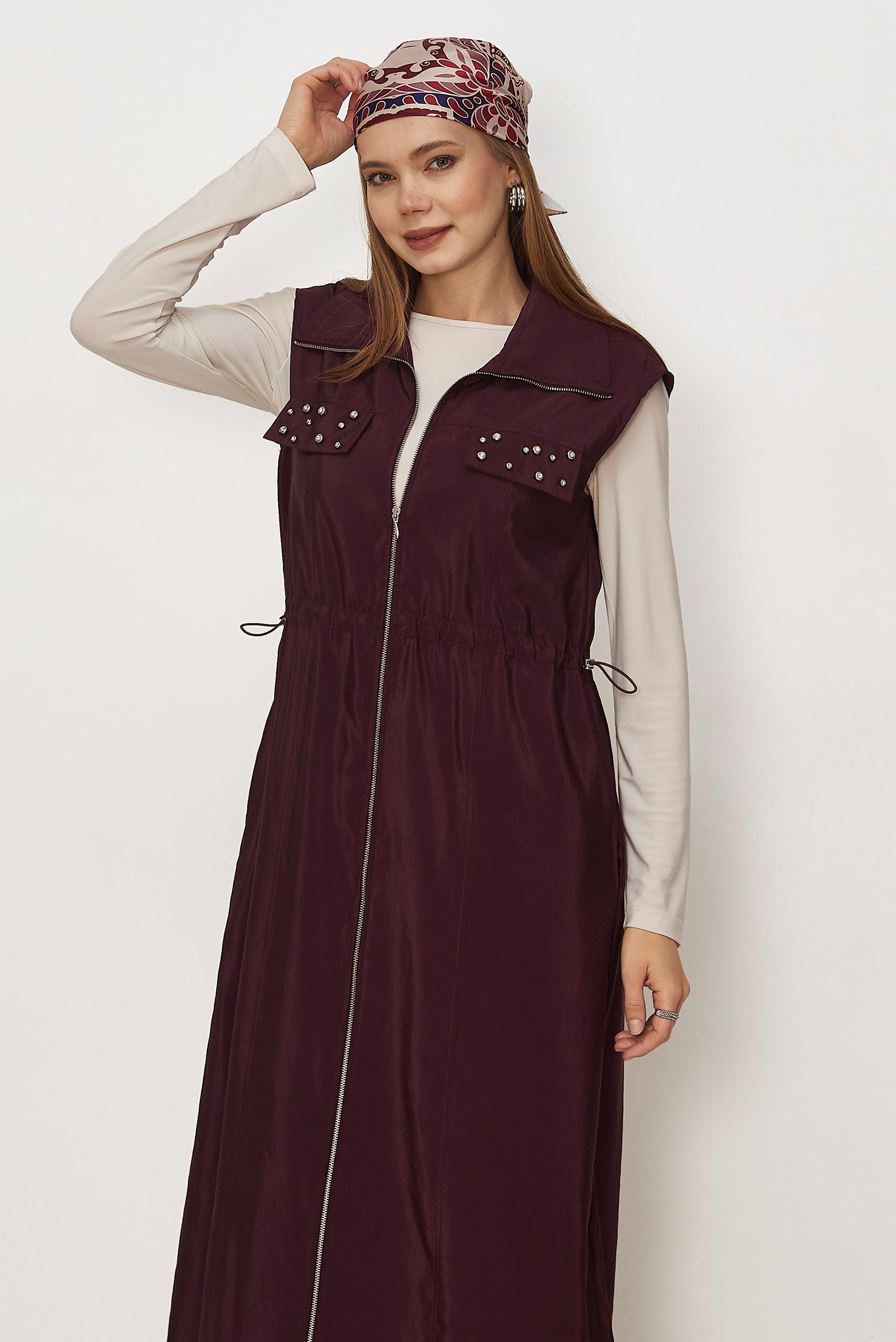 Hijab clothing BEIGE PARACHUTE FABRIC PINAFORE DRESS 46490