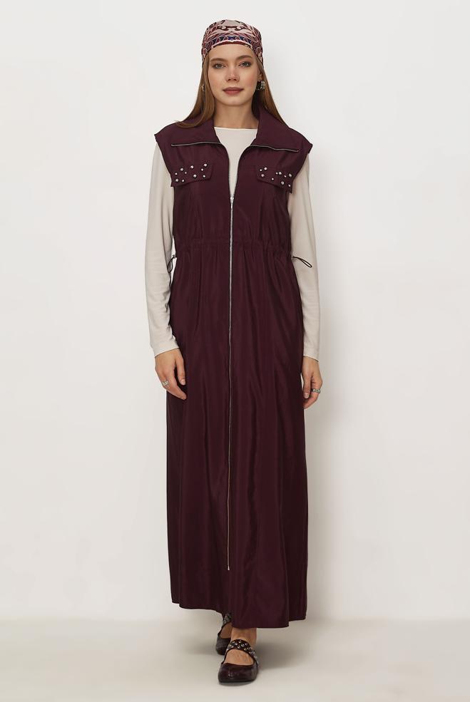 Hijab clothing BEIGE PARACHUTE FABRIC PINAFORE DRESS 46490 - ALVİNA