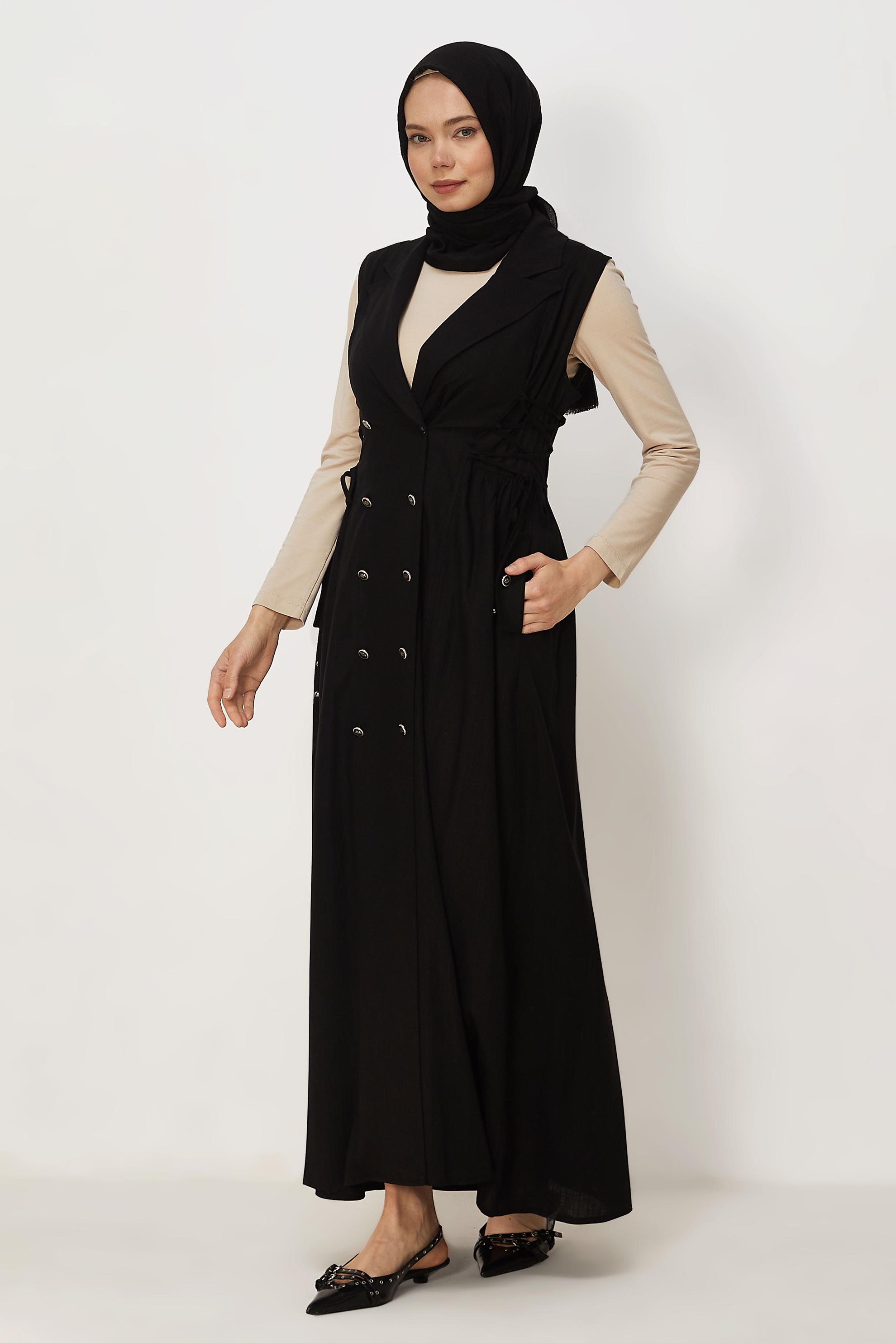 Hijab clothing BLACK LINEN PINAFORE DRESS 46493