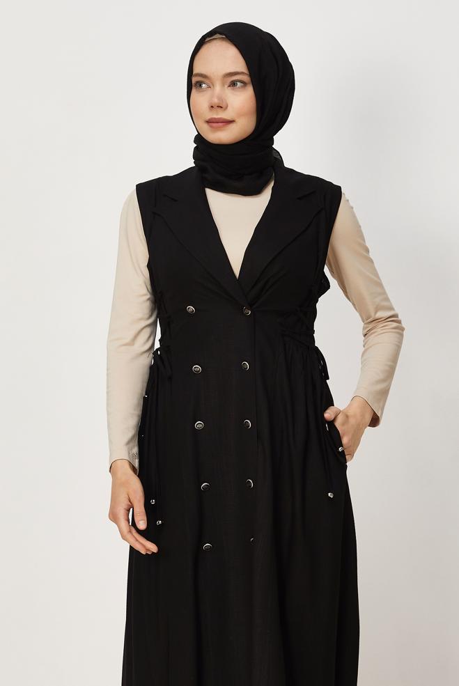 Hijab clothing BLACK LINEN PINAFORE DRESS 46493 - ALVİNA