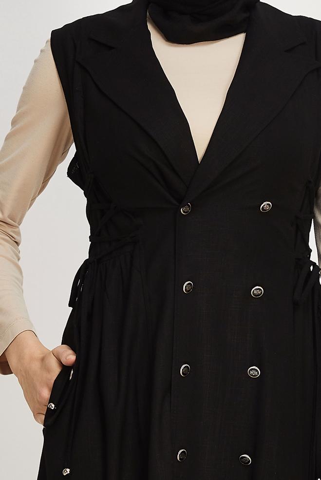 Hijab clothing BLACK LINEN PINAFORE DRESS 46493 - ALVİNA