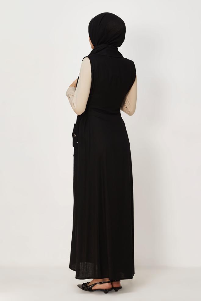 Hijab clothing BLACK LINEN PINAFORE DRESS 46493 - ALVİNA