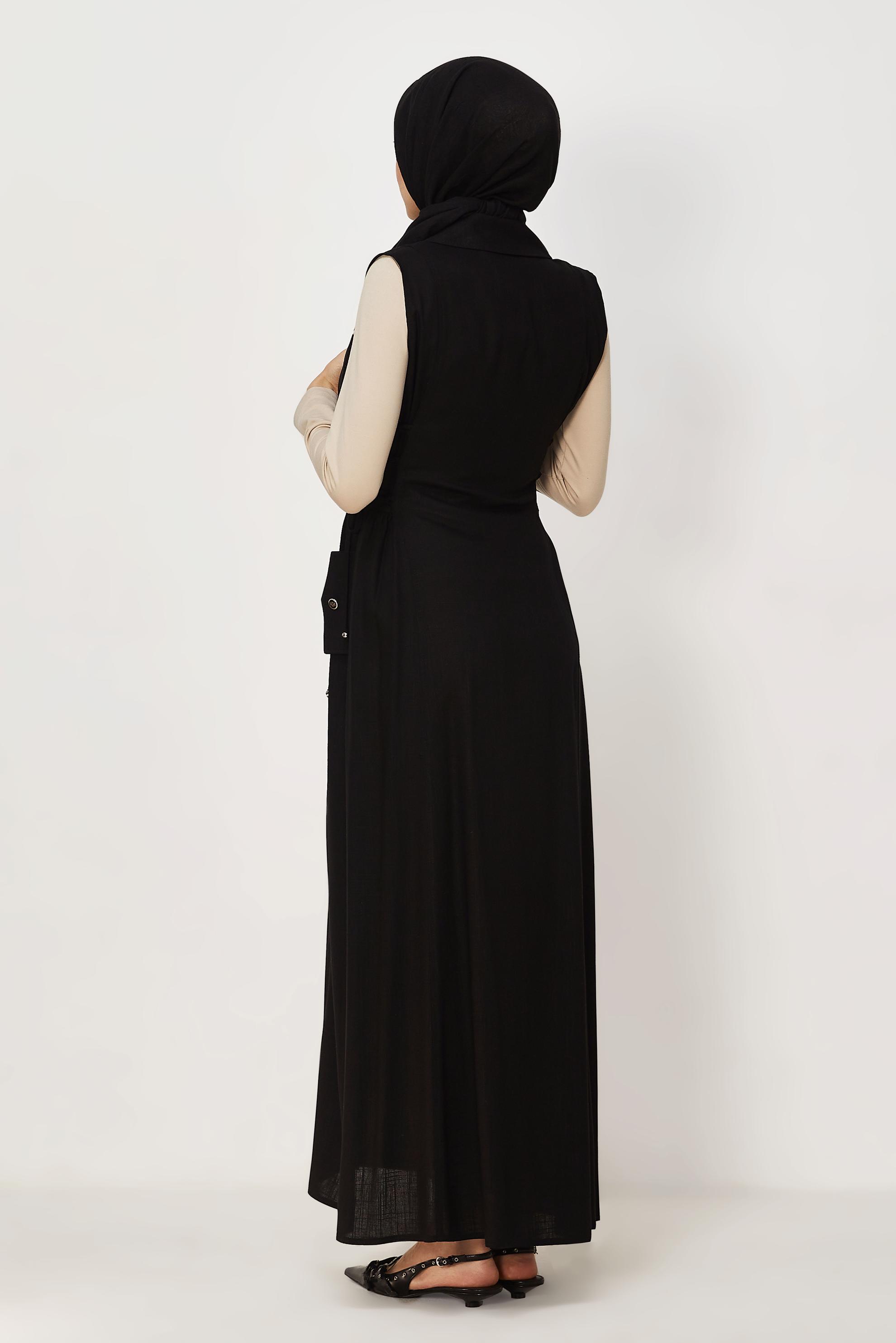 Hijab clothing BLACK LINEN PINAFORE DRESS 46493
