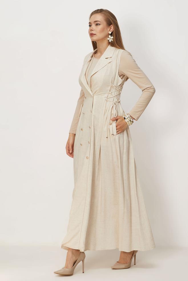 Hijab clothing WHITE LINEN PINAFORE DRESS 46493 - ALVİNA