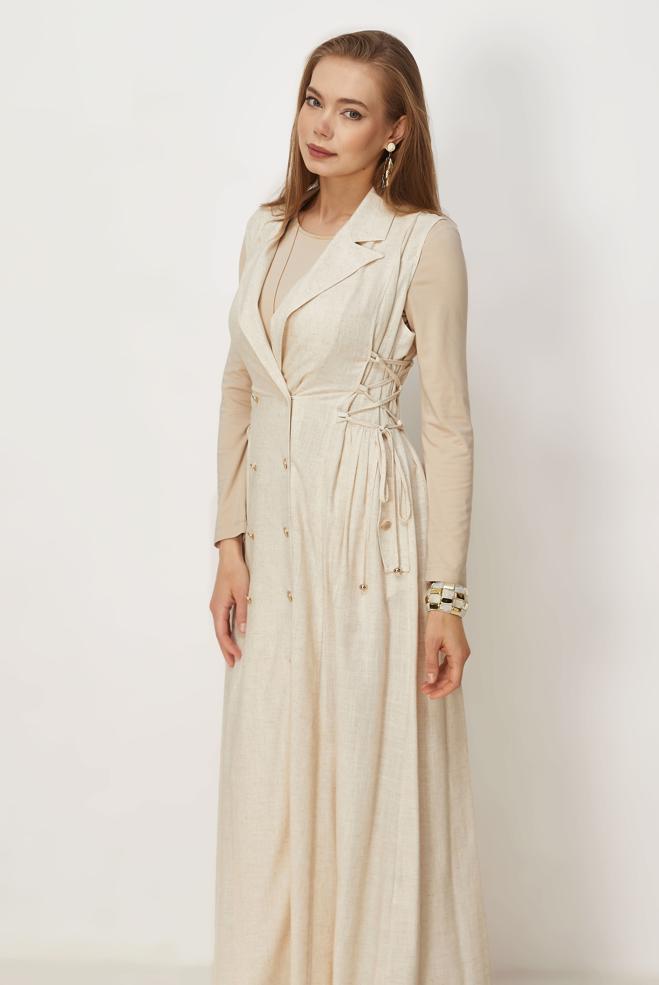 Hijab clothing WHITE LINEN PINAFORE DRESS 46493 - ALVİNA