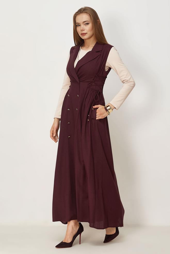 Hijab clothing BEIGE LINEN PINAFORE DRESS 46493 - ALVİNA
