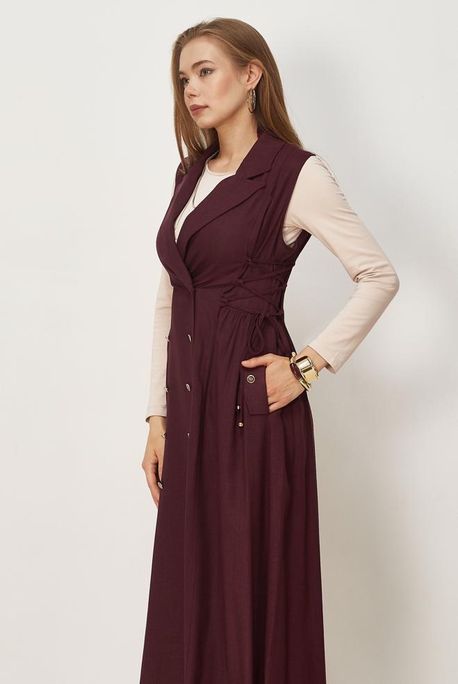 Hijab clothing BEIGE LINEN PINAFORE DRESS 46493 - ALVİNA