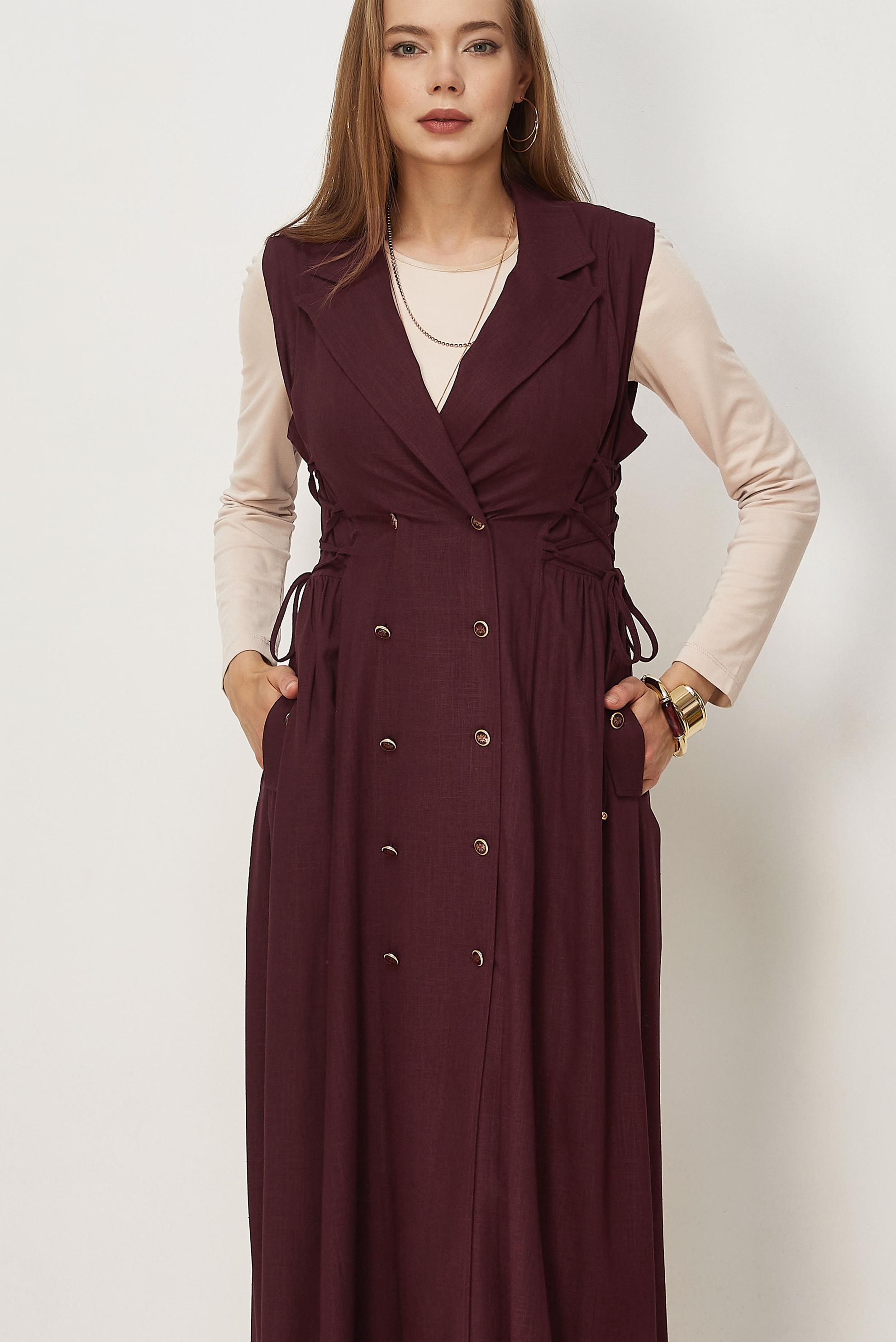 Hijab clothing BEIGE LINEN PINAFORE DRESS 46493