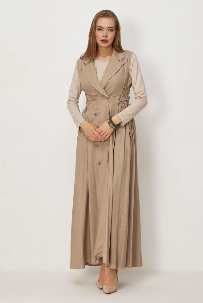 Hijab clothing BEIGE LINEN PINAFORE DRESS 46493 - ALVİNA