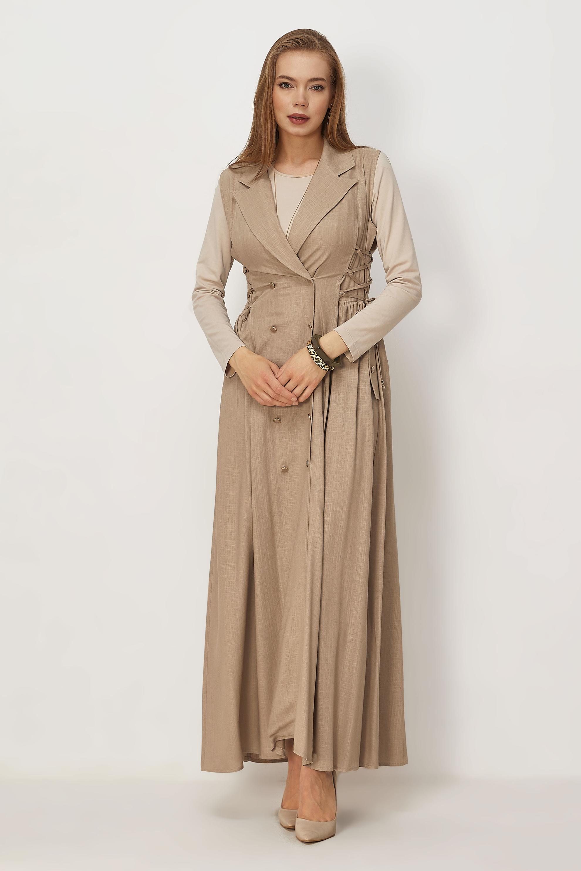 Vêtements hijab BEIGE ROBE TABLIER EN LIN 46493