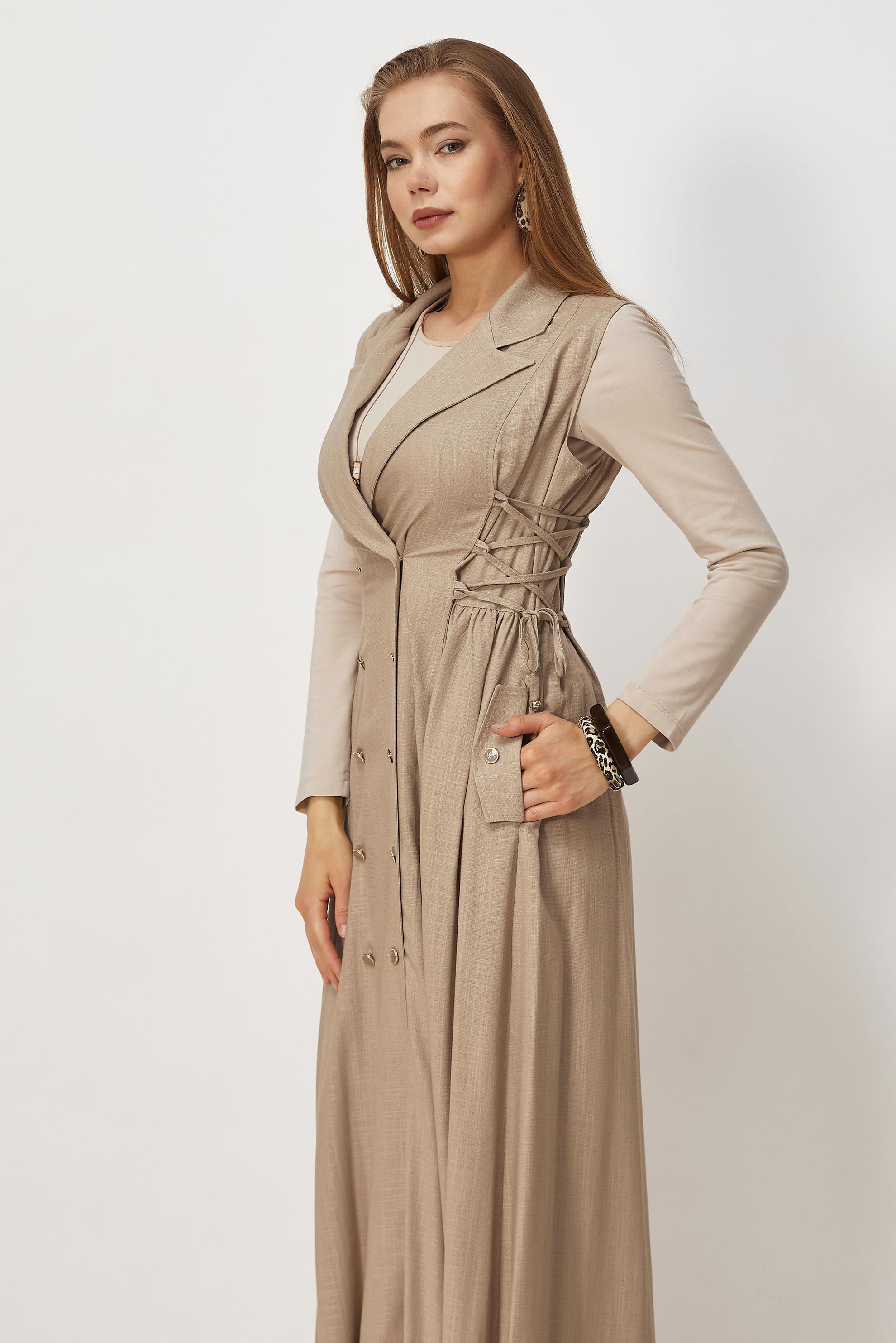 Vêtements hijab BEIGE ROBE TABLIER EN LIN 46493