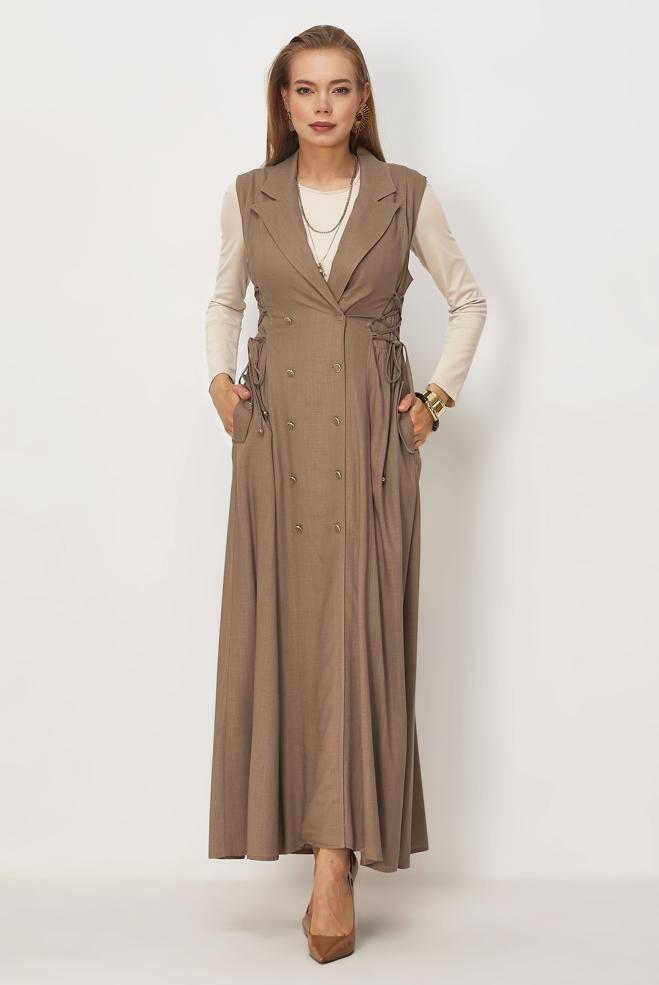 Hijab clothing MINK LINEN PINAFORE DRESS 46493 - ALVİNA