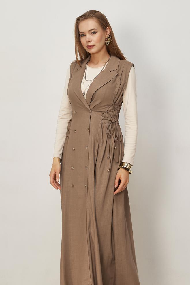 Hijab clothing MINK LINEN PINAFORE DRESS 46493 - ALVİNA