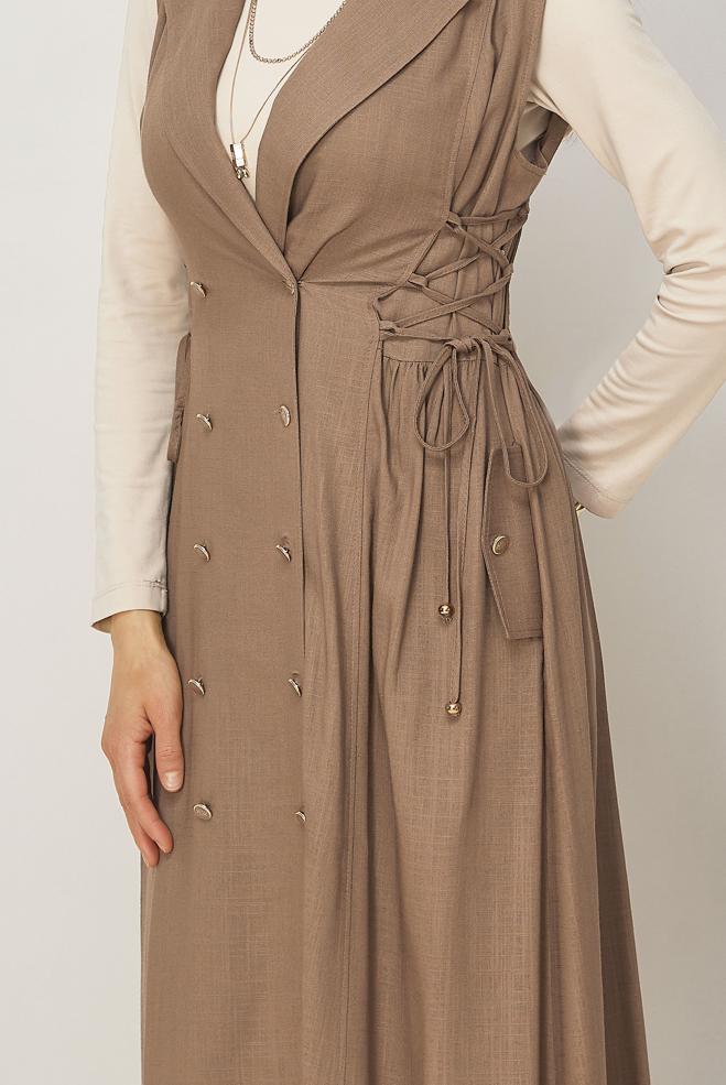 Hijab clothing MINK LINEN PINAFORE DRESS 46493 - ALVİNA