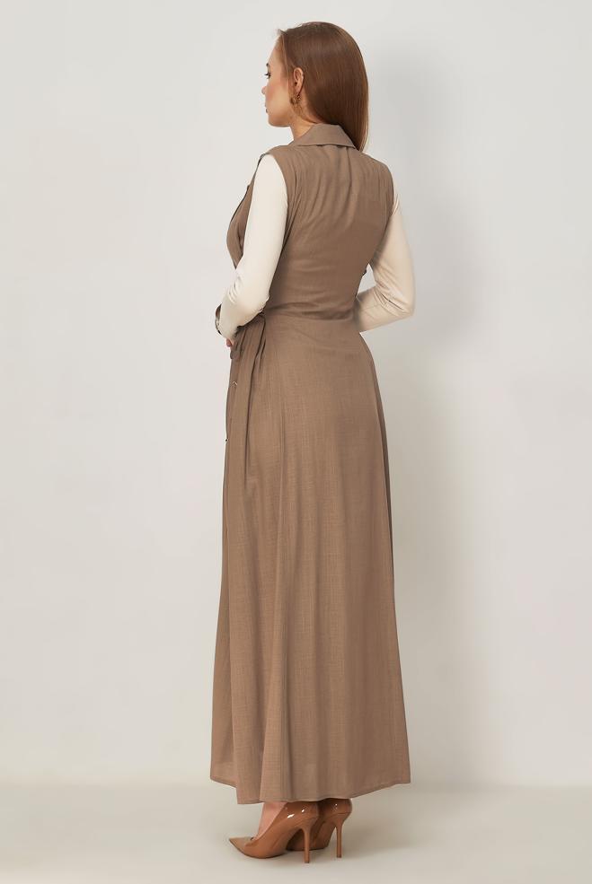 Hijab clothing MINK LINEN PINAFORE DRESS 46493 - ALVİNA