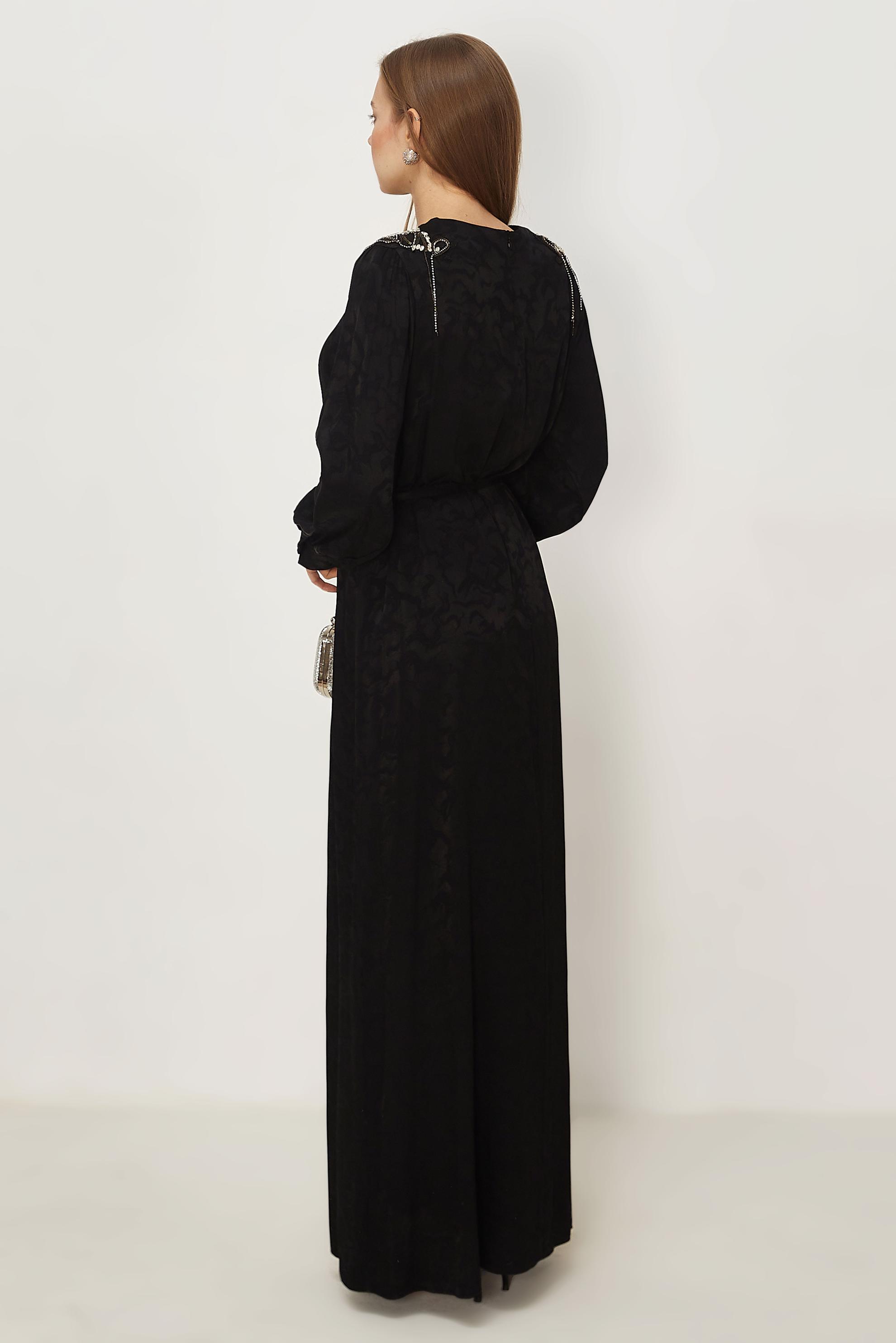 Hijab clothing BLACK BELTED JACQUARD DRESS 46509
