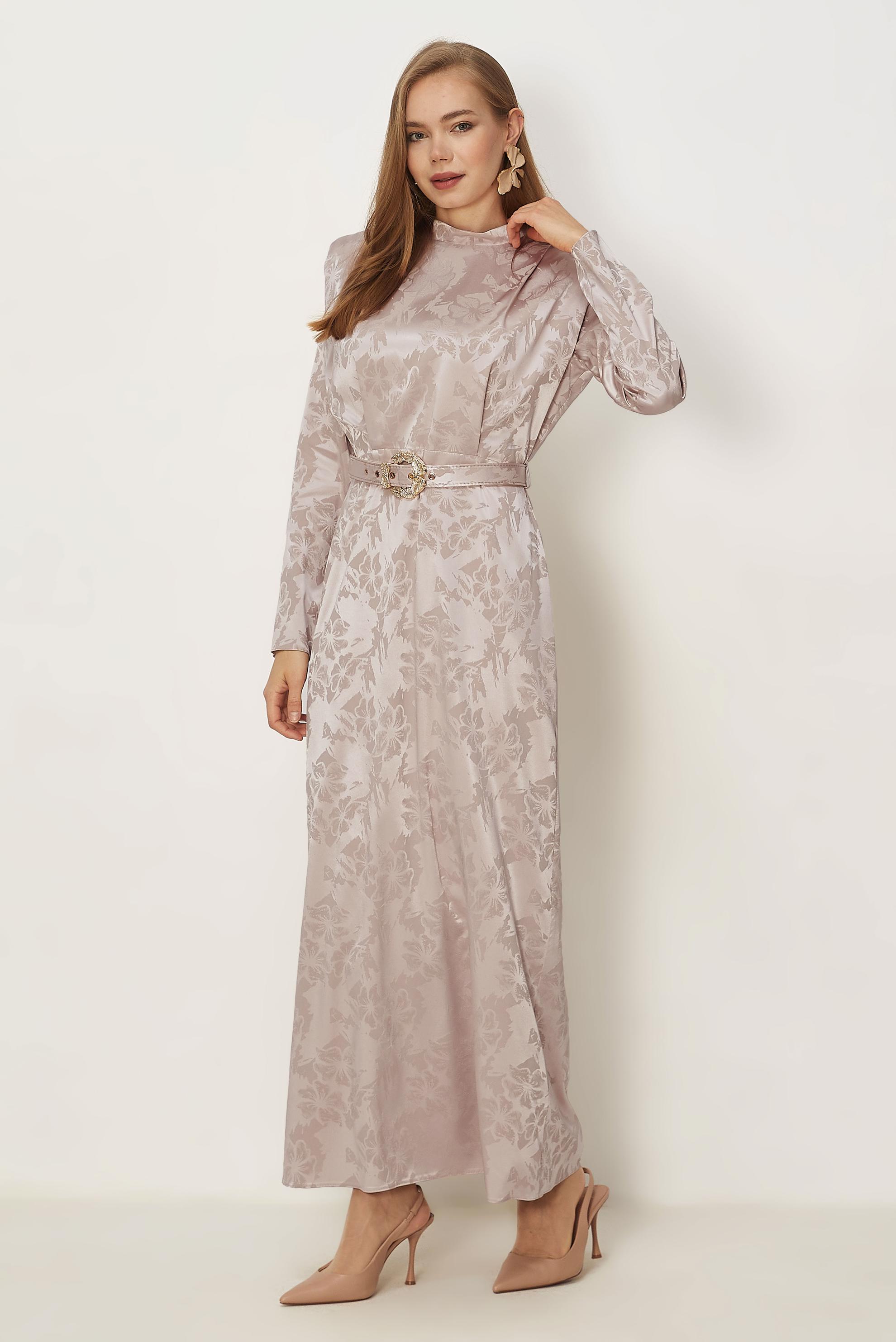 Hijab-Kleidung NERZ SATIN-JACQUARD-KLEID MIT GÜRTEL 46517