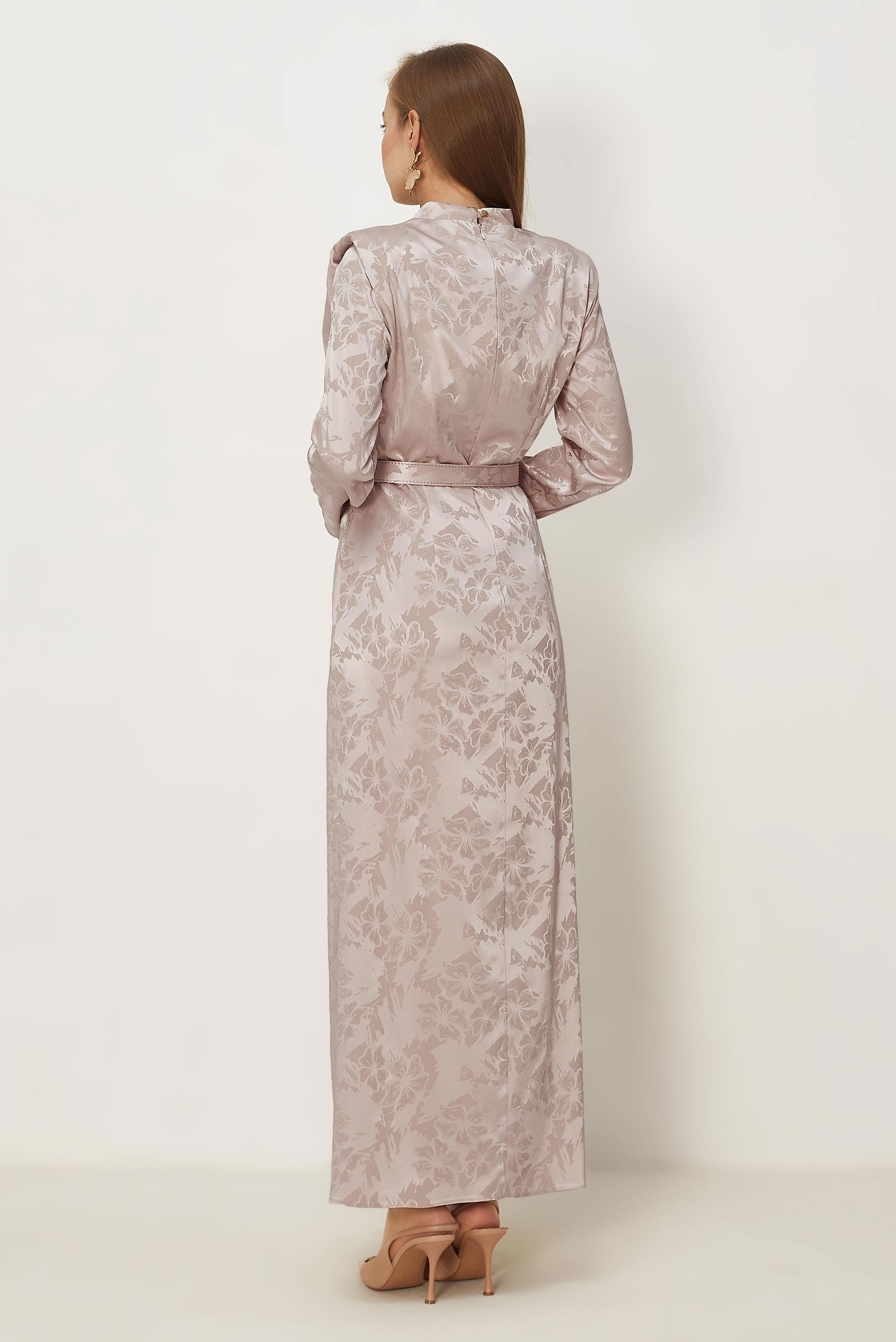 Hijab-Kleidung NERZ SATIN-JACQUARD-KLEID MIT GÜRTEL 46517