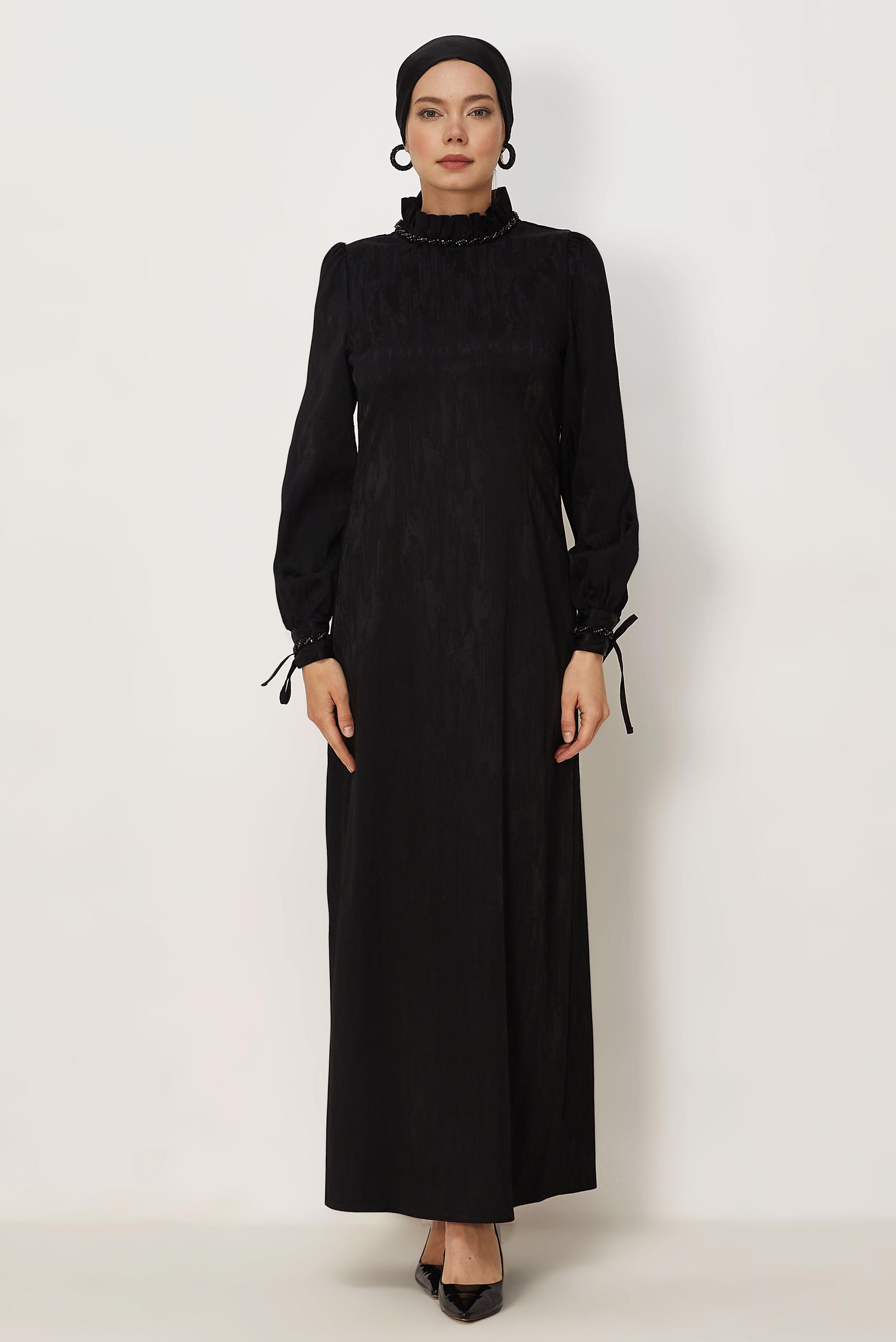 Hijab clothing BLACK SATIN JACQUARD DRESS 46519