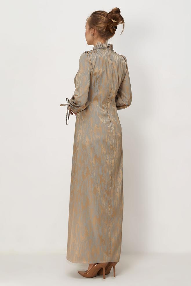 Hijab clothing BEIGE SATIN JACQUARD DRESS 46519 - ALVİNA