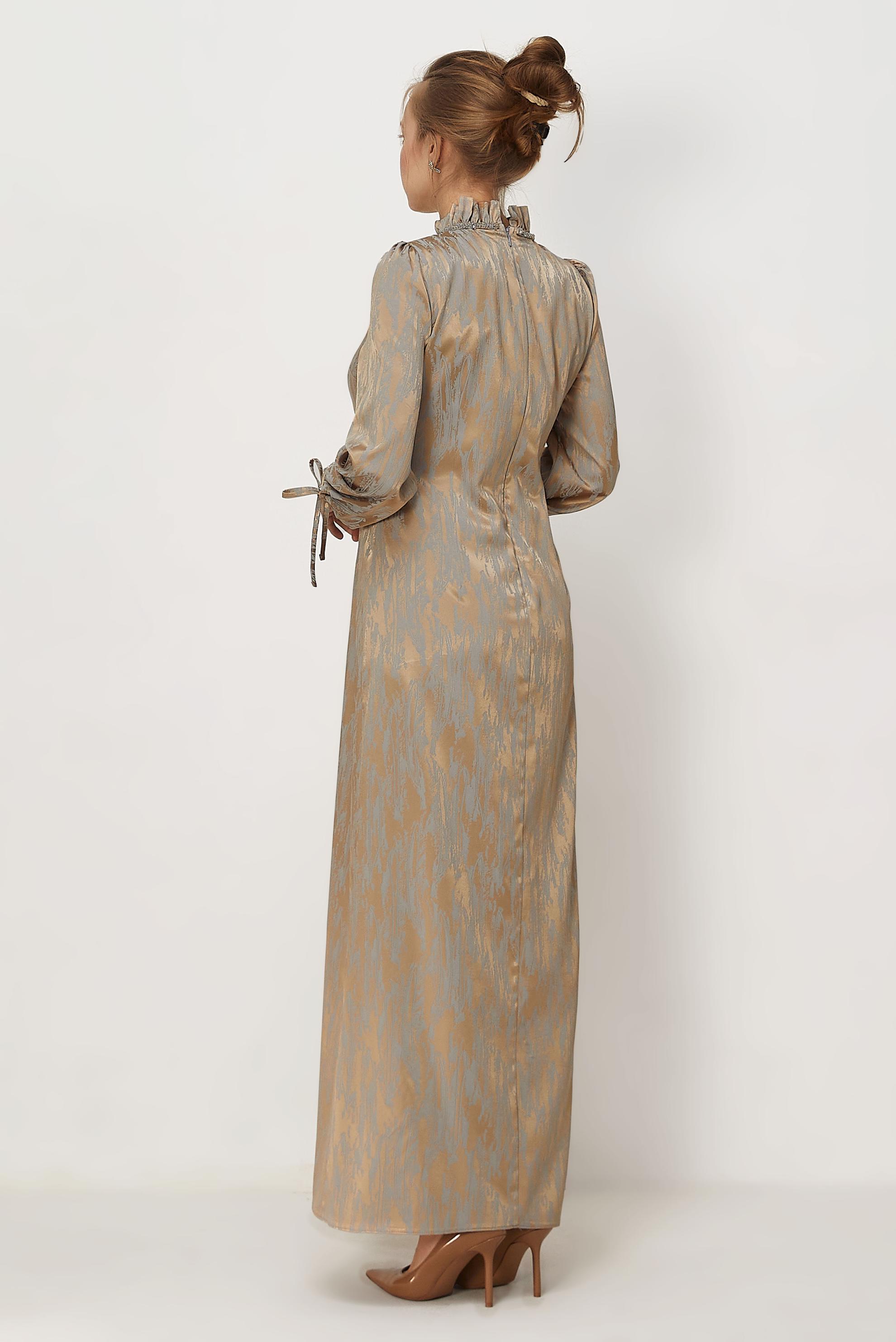 Hijab clothing BEIGE SATIN JACQUARD DRESS 46519