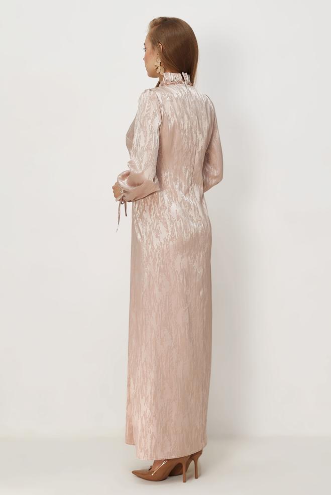 Hijab clothing BEIGE SATIN JACQUARD DRESS 46519 - ALVİNA