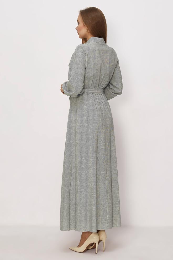 Hijab clothing BLACK COTTON BELTED DRESS 46526 - ALVİNA