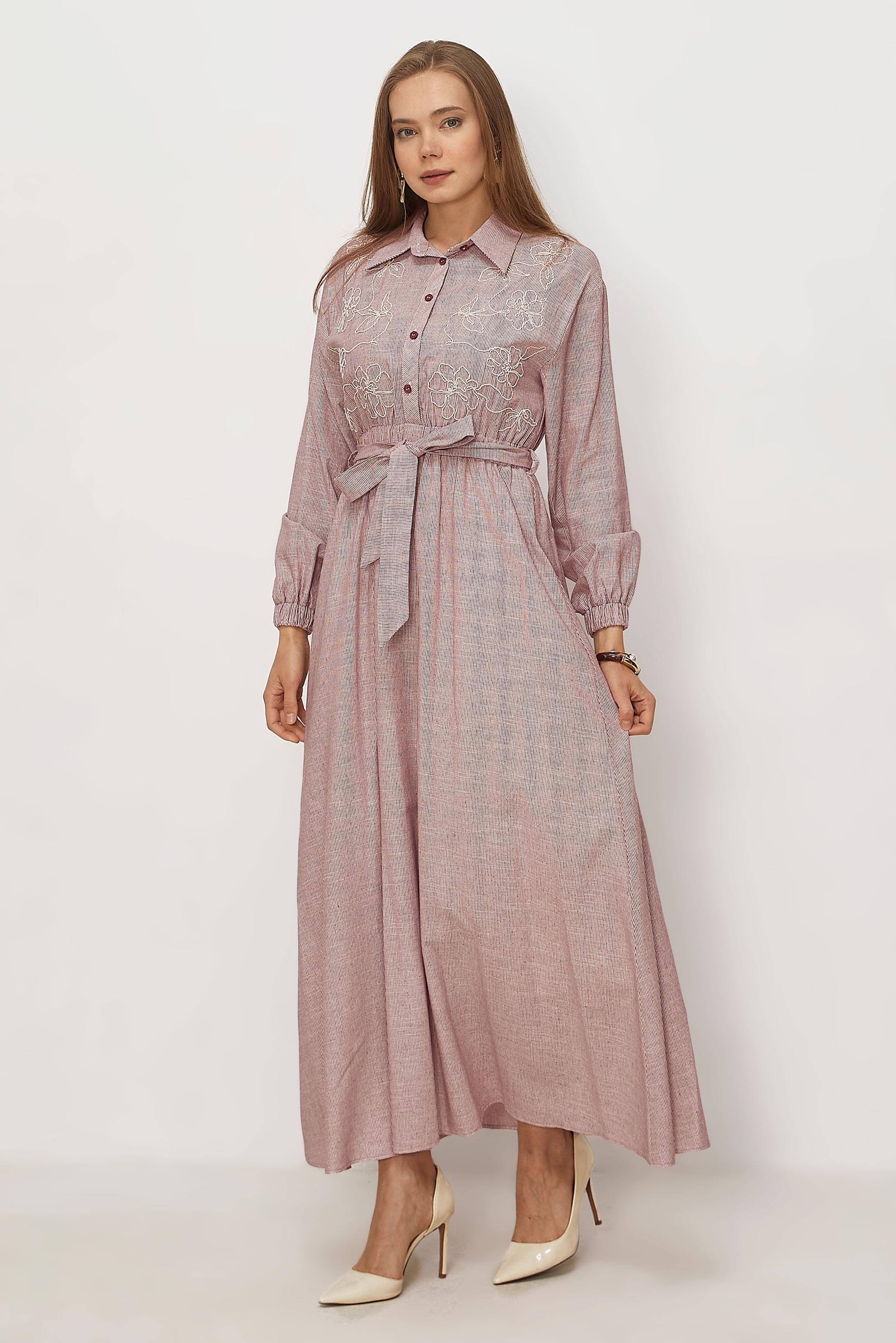 Hijab clothing BEIGE COTTON BELTED DRESS 46526