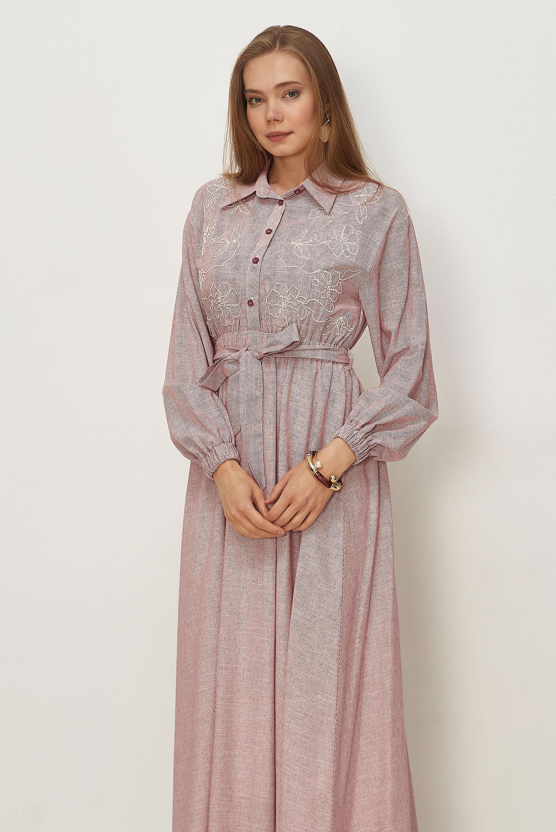 Hijab clothing BEIGE COTTON BELTED DRESS 46526