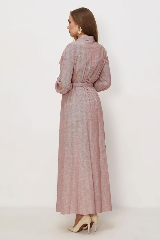 Hijab clothing BEIGE COTTON BELTED DRESS 46526 - ALVİNA