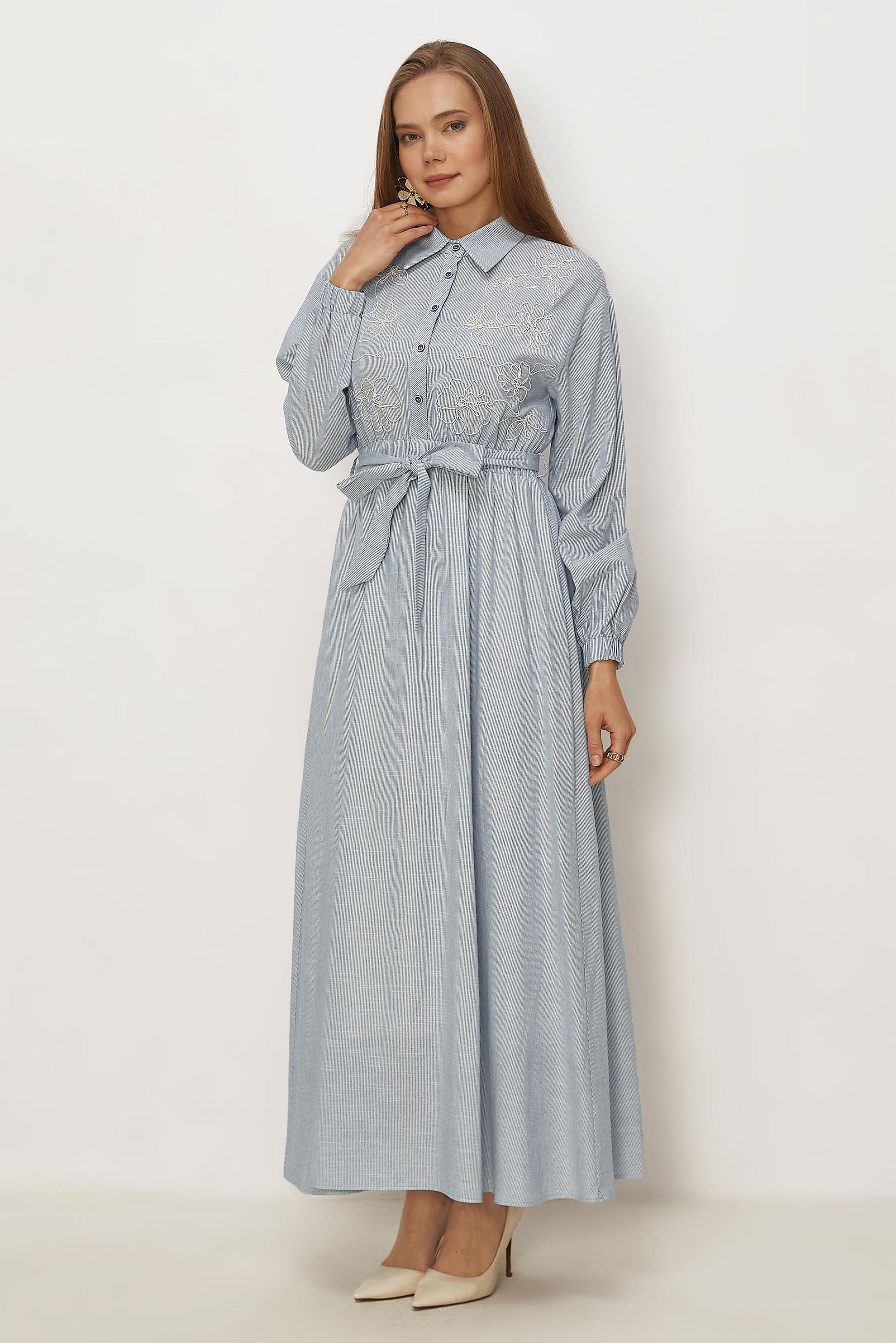 Hijab clothing NAVY BLUE COTTON BELTED DRESS 46526