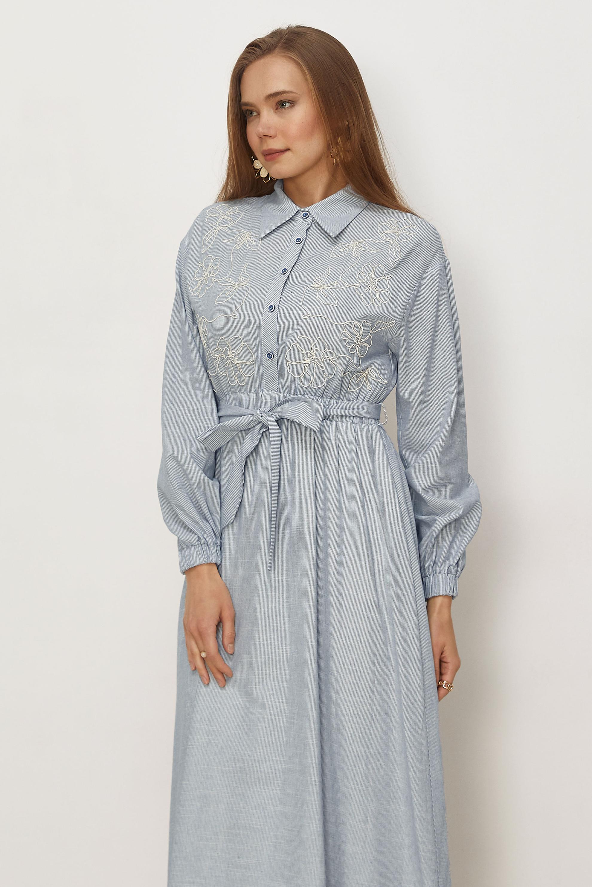 Hijab clothing NAVY BLUE COTTON BELTED DRESS 46526
