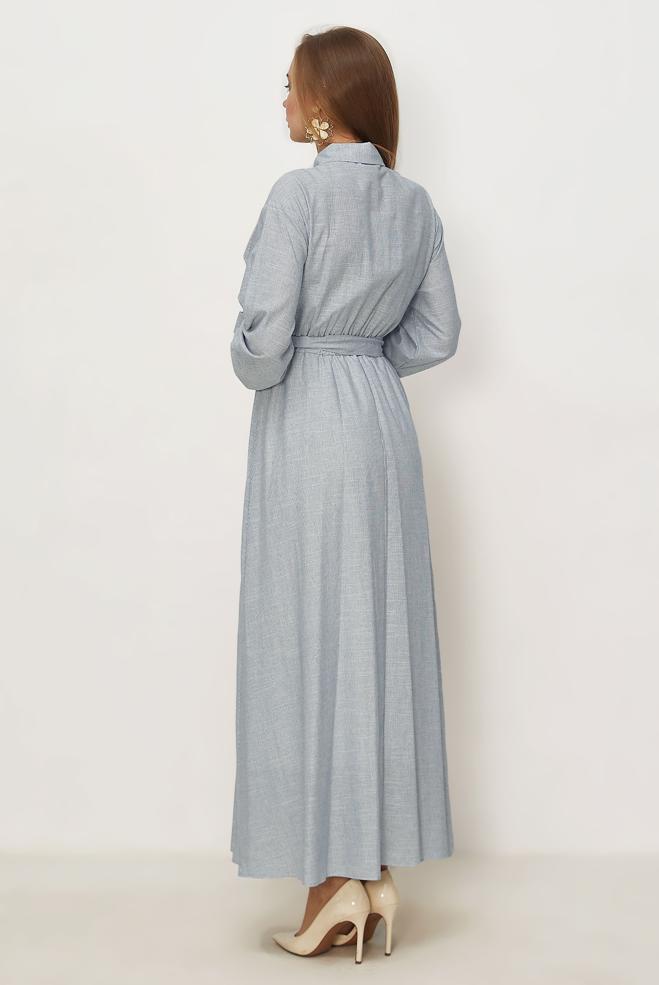 Hijab clothing NAVY BLUE COTTON BELTED DRESS 46526 - ALVİNA