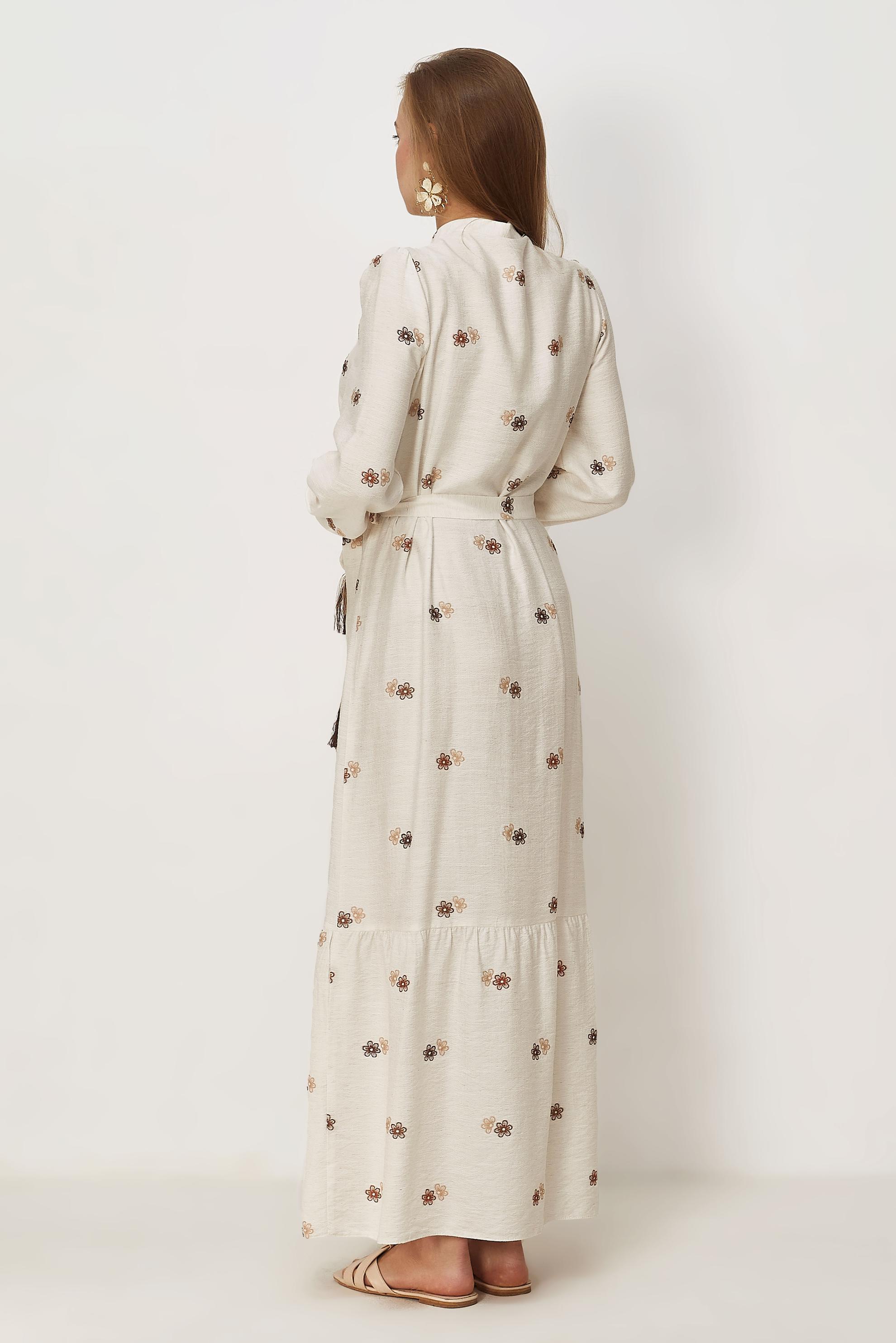 Hijab clothing BEIGE BELTED VISCOSE LINEN DRESS 46549