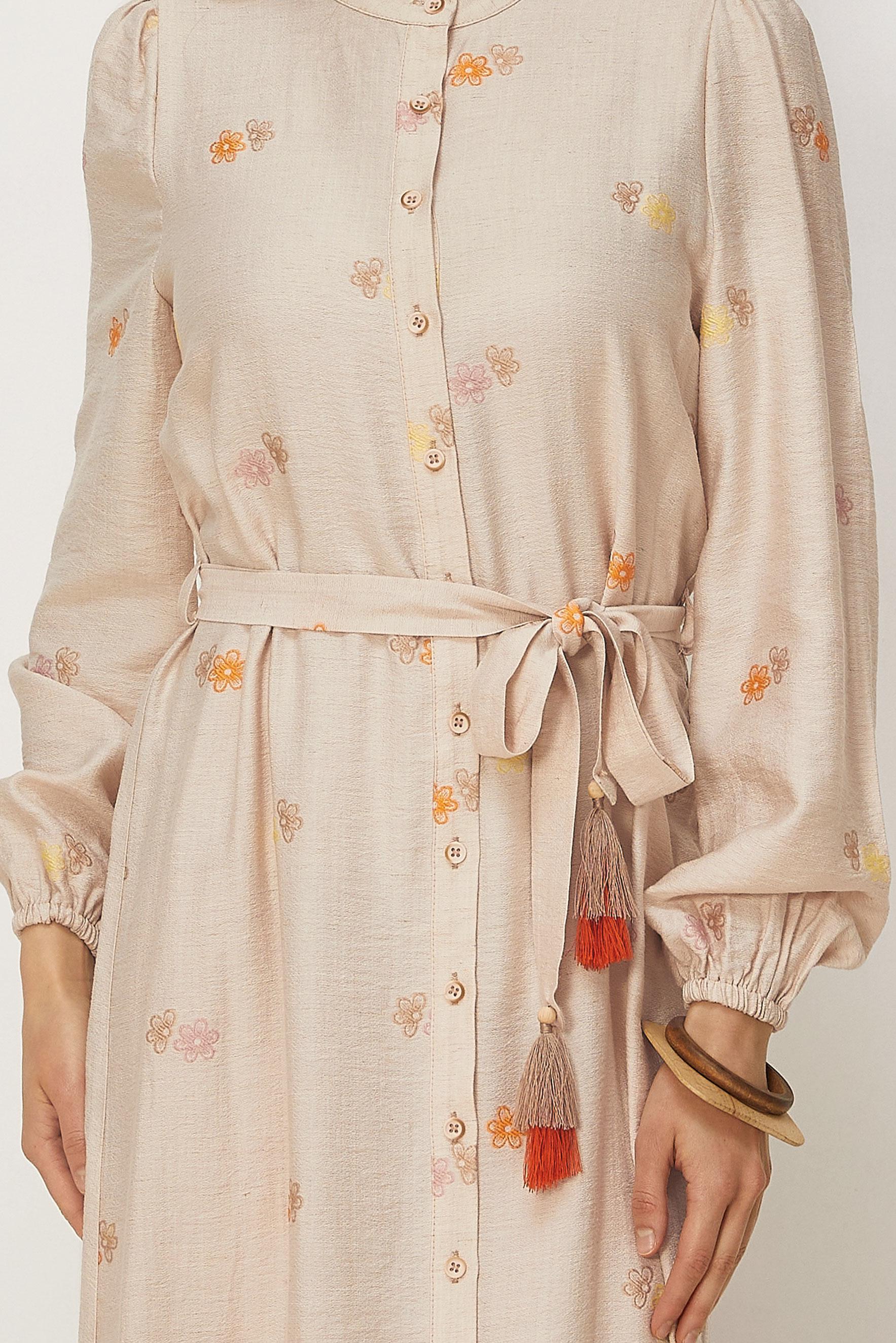 Hijab clothing BEIGE BELTED VISCOSE LINEN DRESS 46549