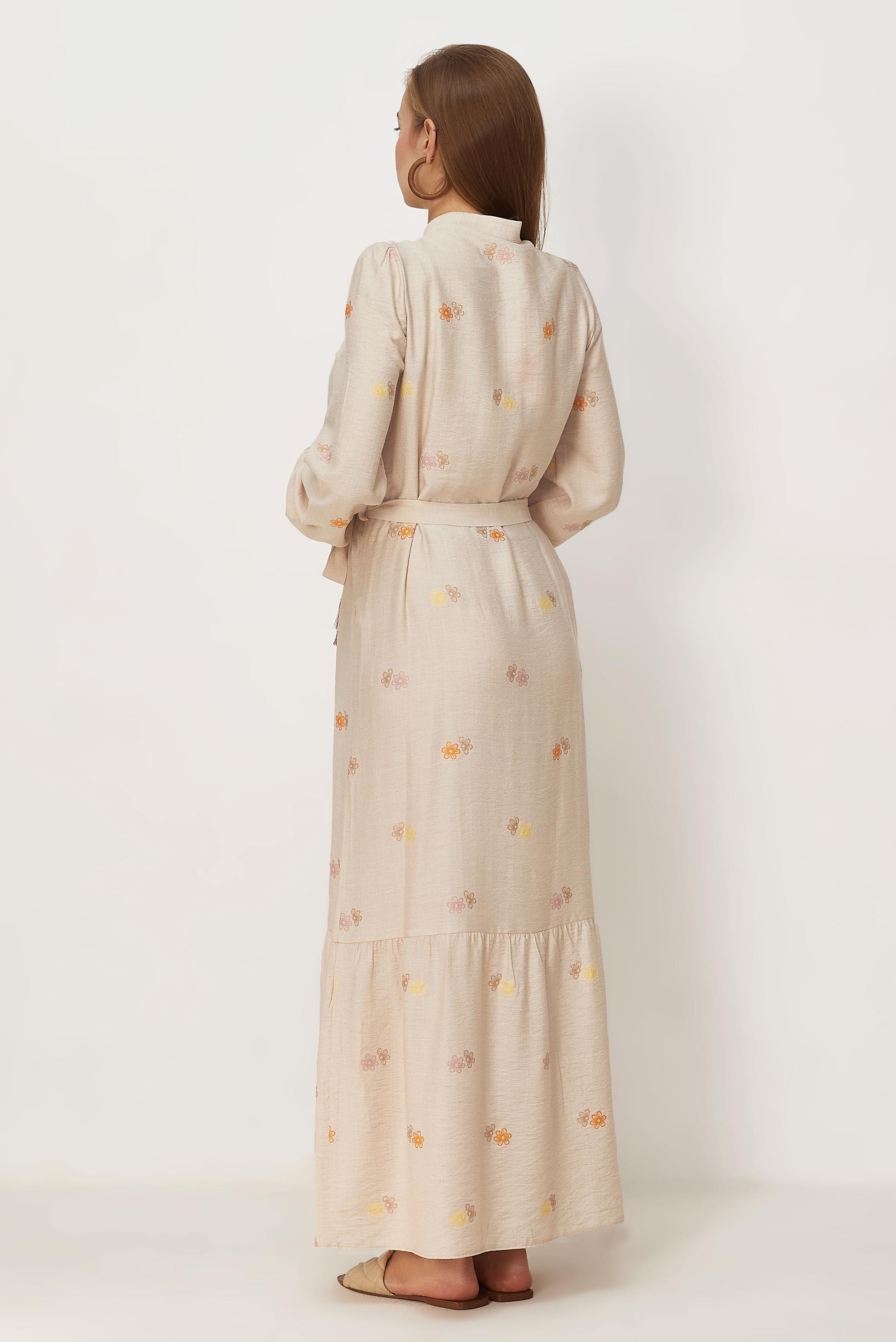 Hijab clothing BEIGE BELTED VISCOSE LINEN DRESS 46549