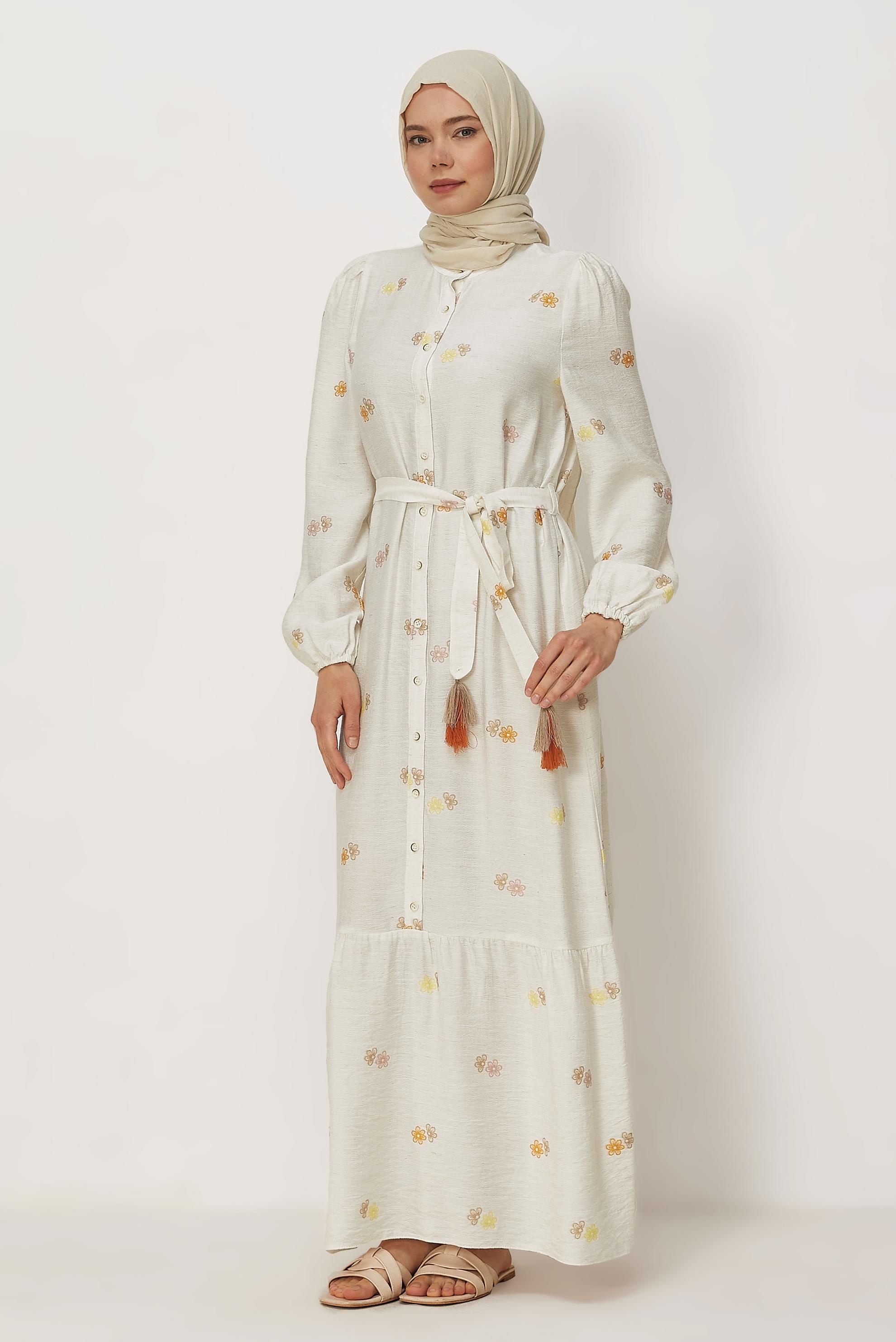 Hijab clothing BEIGE BELTED VISCOSE LINEN DRESS 46549