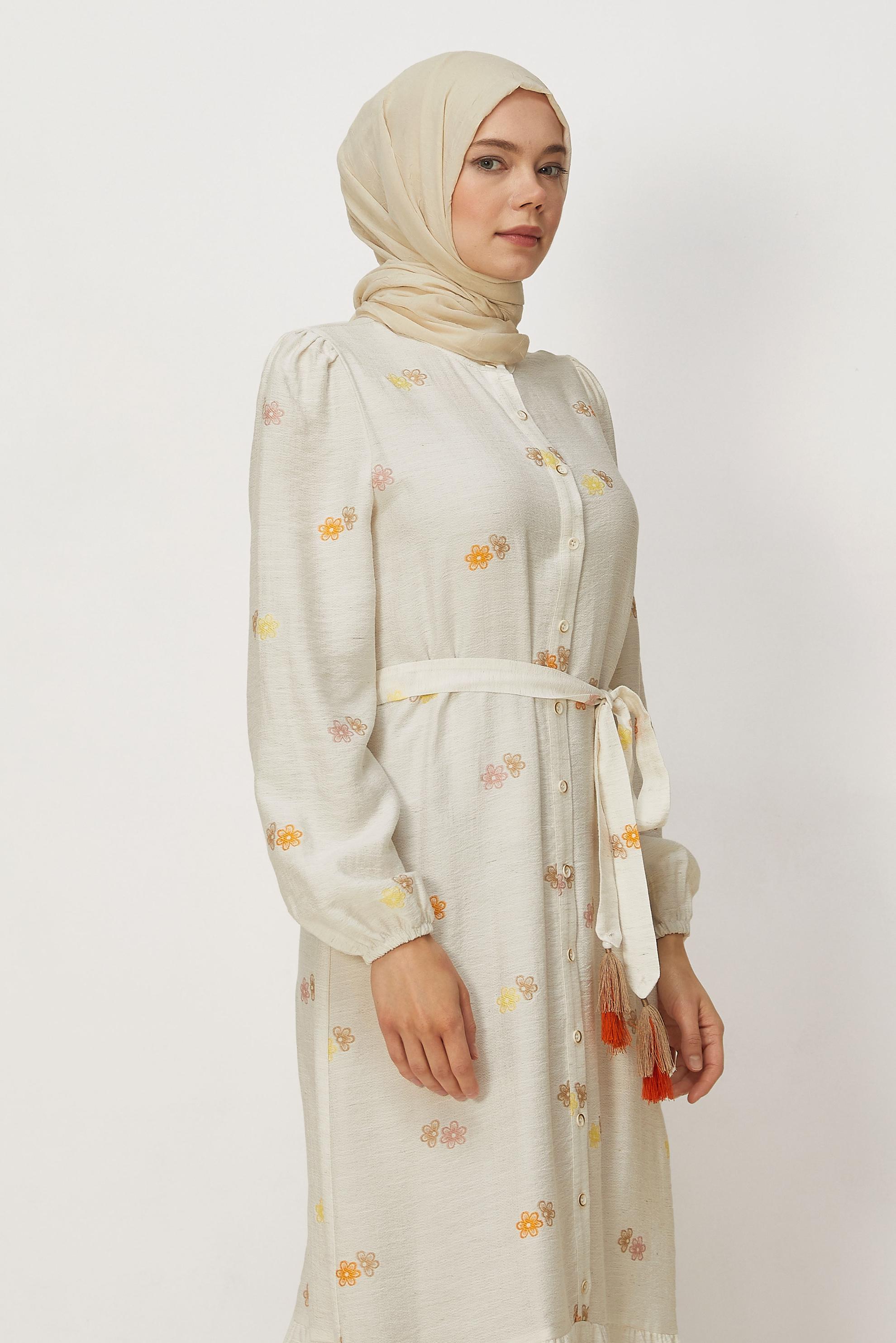 Hijab clothing BEIGE BELTED VISCOSE LINEN DRESS 46549