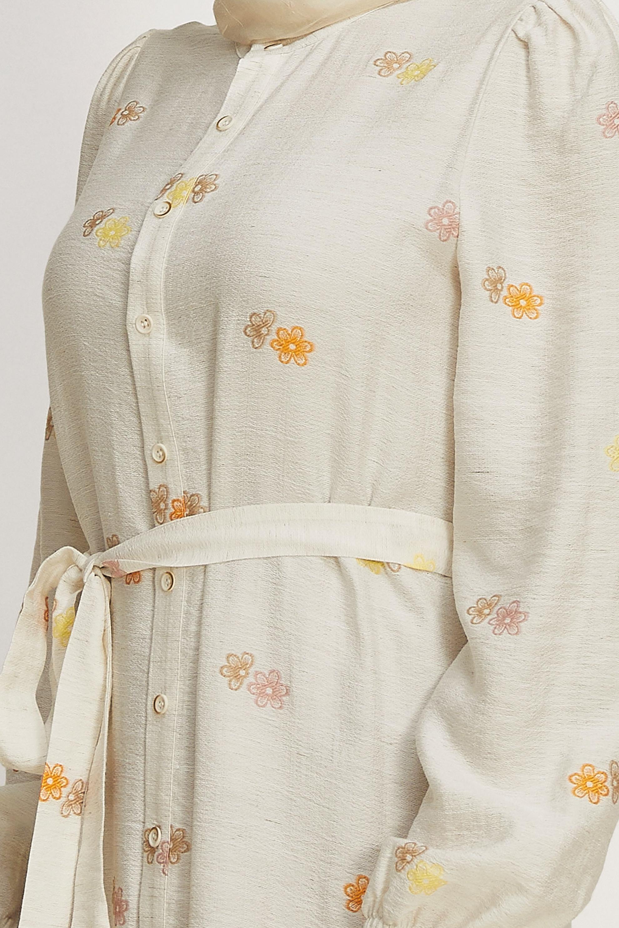Hijab clothing BEIGE BELTED VISCOSE LINEN DRESS 46549