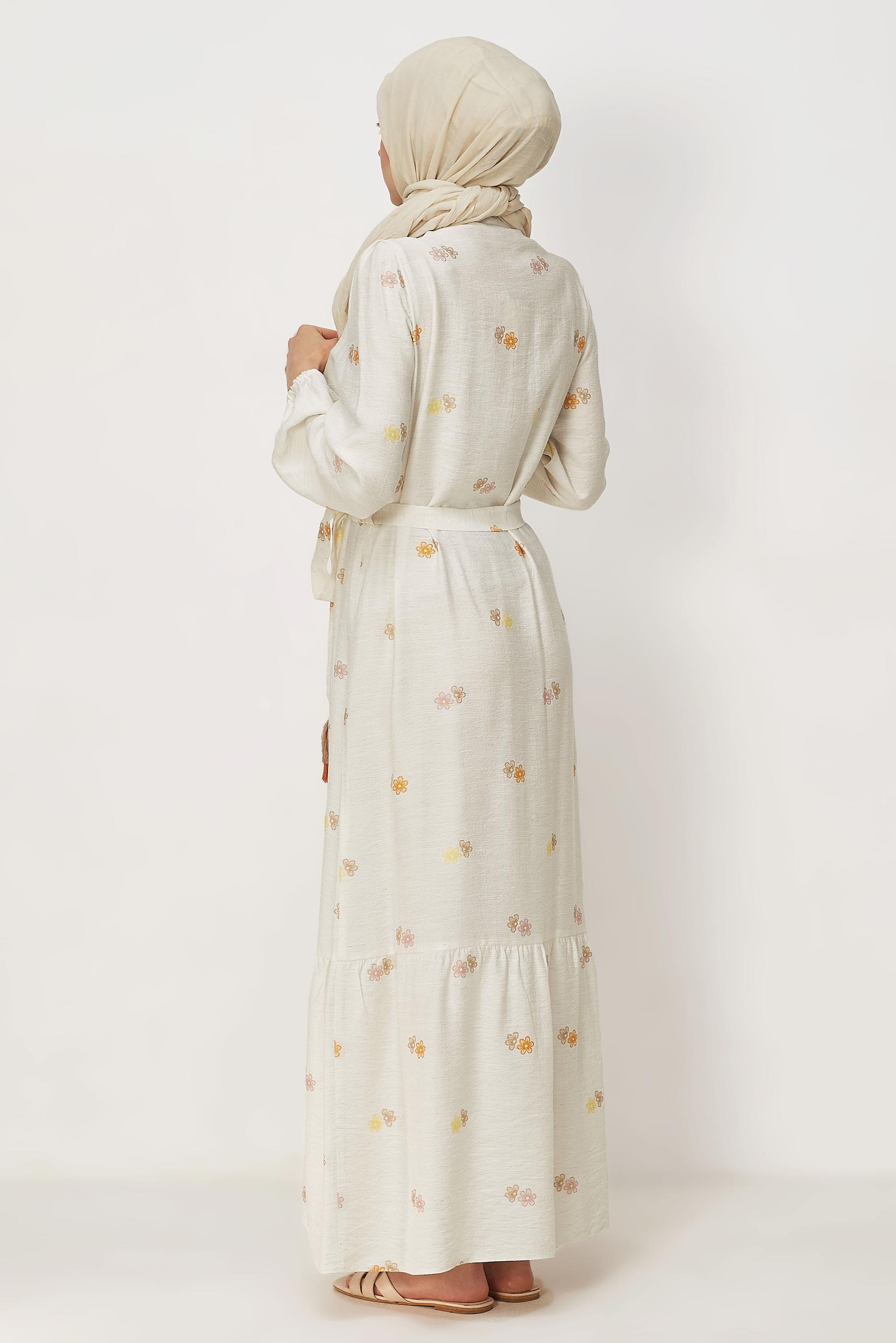 Hijab clothing BEIGE BELTED VISCOSE LINEN DRESS 46549