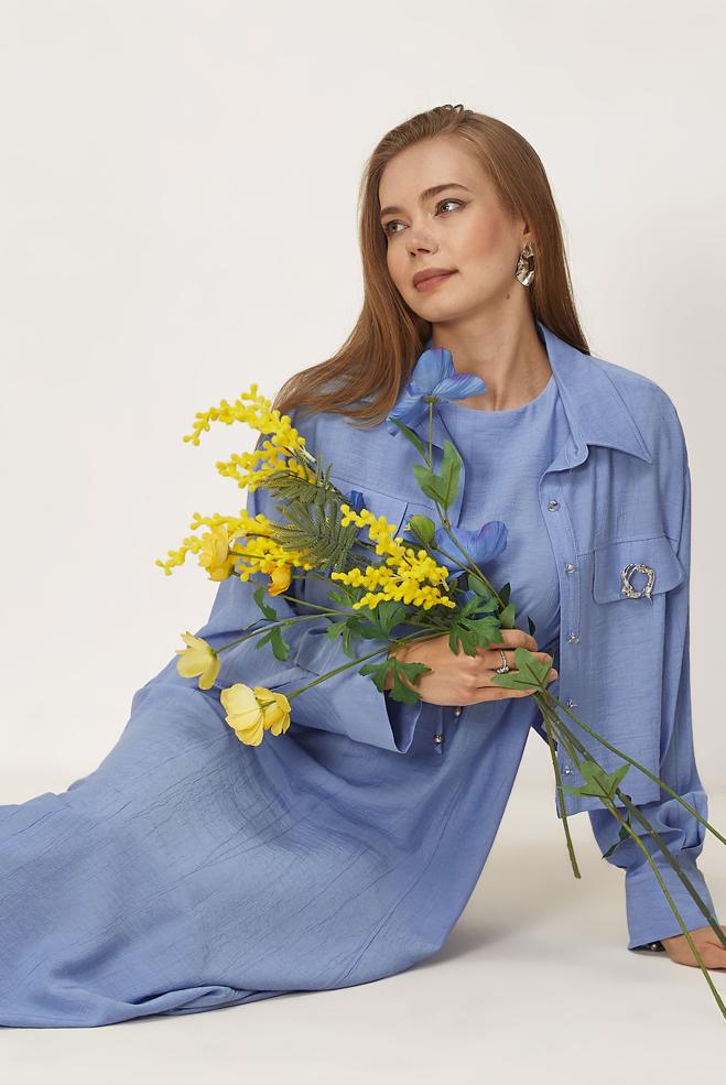 Vêtements hijab BLEU ENSEMBLE ROBE TAILLE SMOCKÉE 46562 - ALVİNA