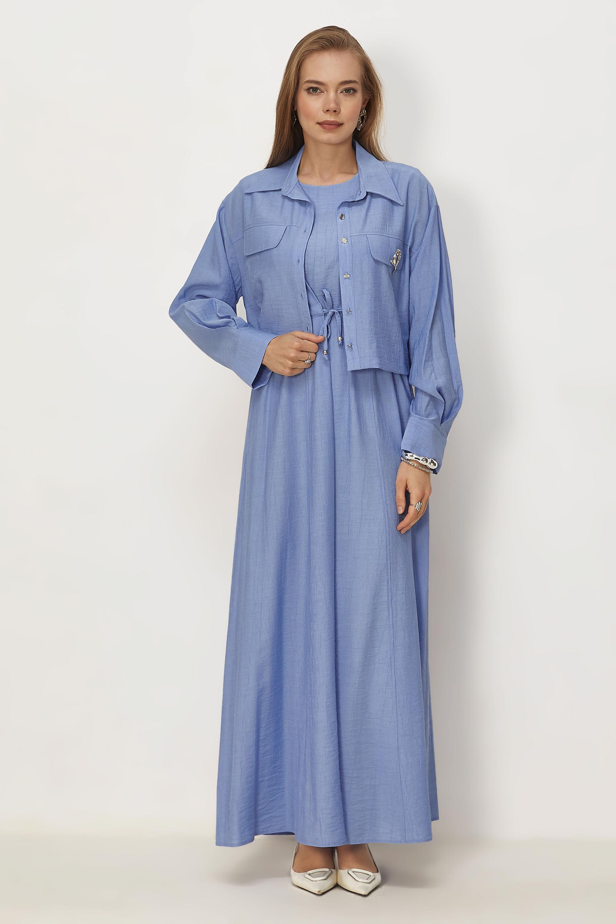 Hijab clothing BLUE SMOCKED WAIST DRESS SUIT 46562