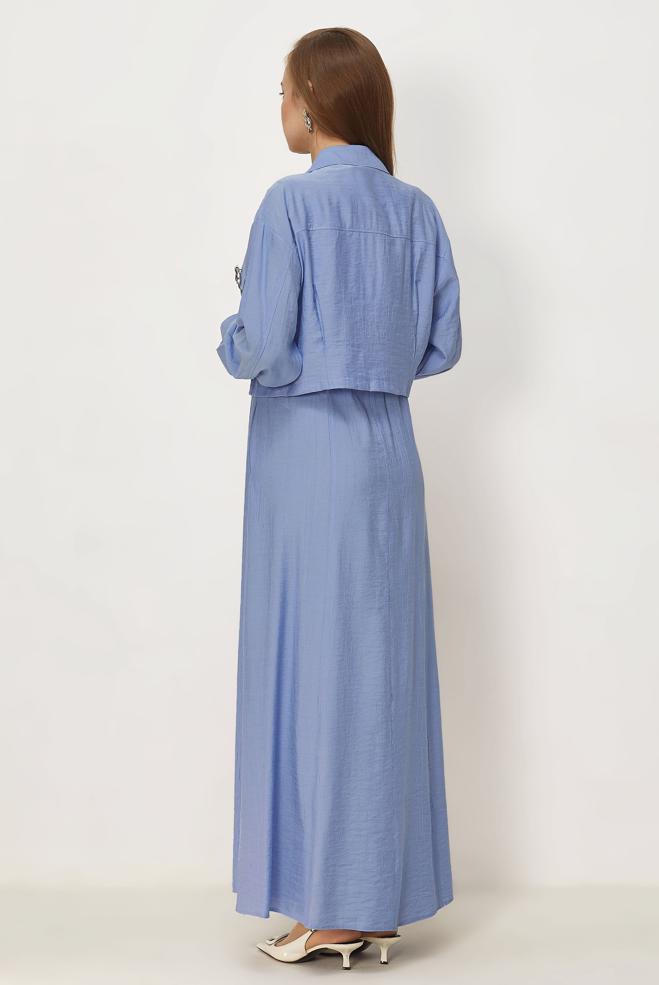 Vêtements hijab BLEU ENSEMBLE ROBE TAILLE SMOCKÉE 46562 - ALVİNA