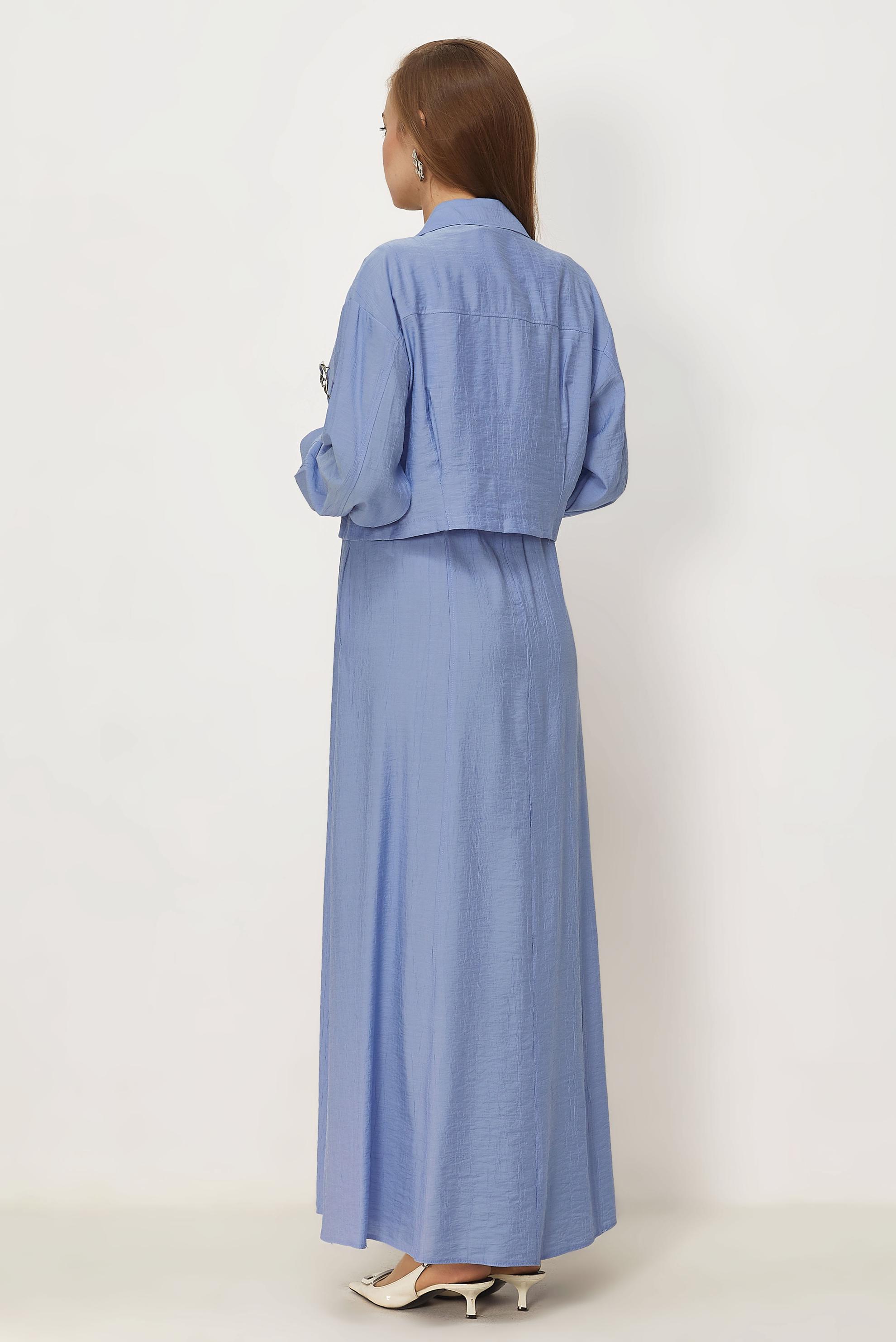 Hijab clothing BLUE SMOCKED WAIST DRESS SUIT 46562