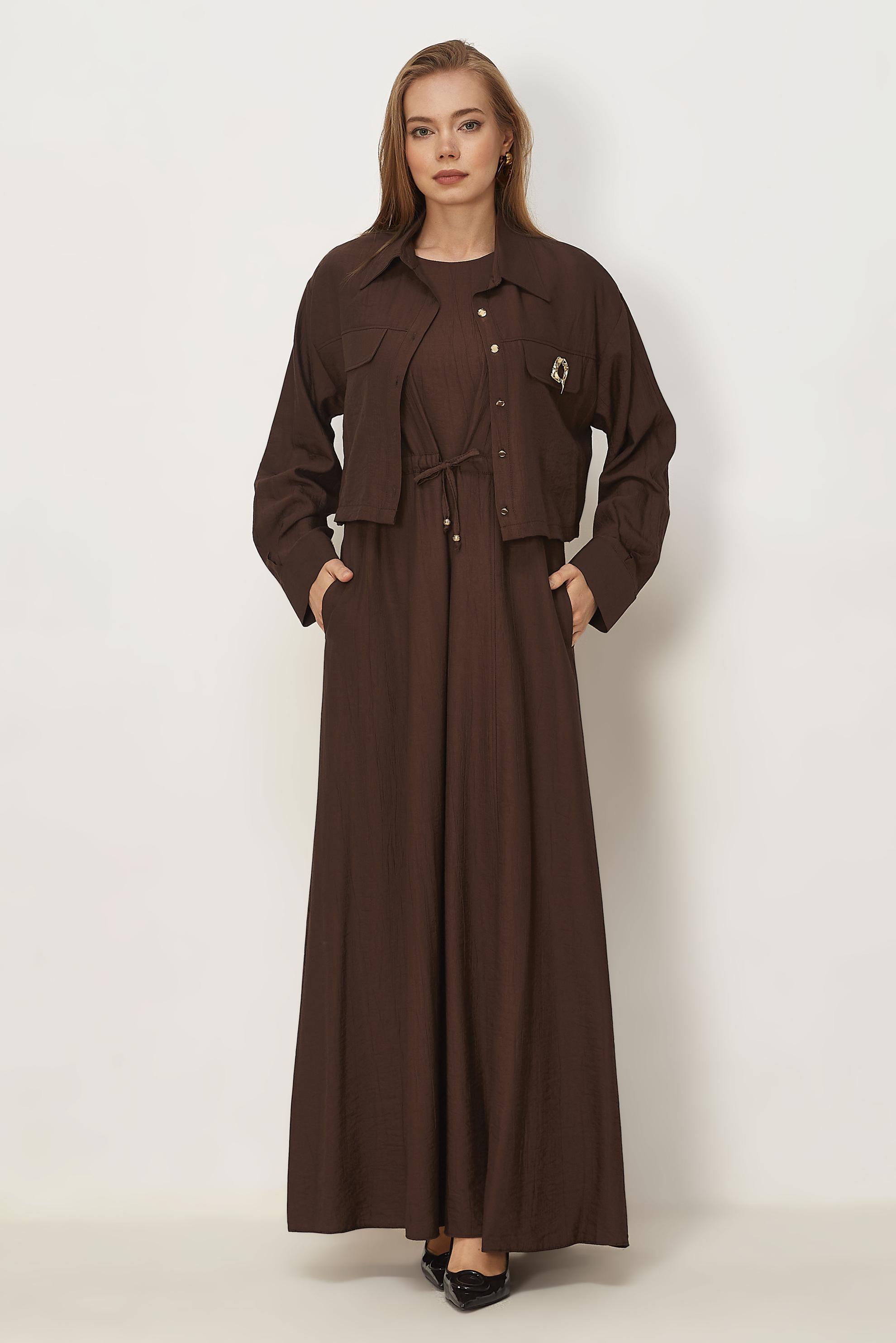 Hijab clothing BROWN SMOCKED WAIST DRESS SUIT 46562