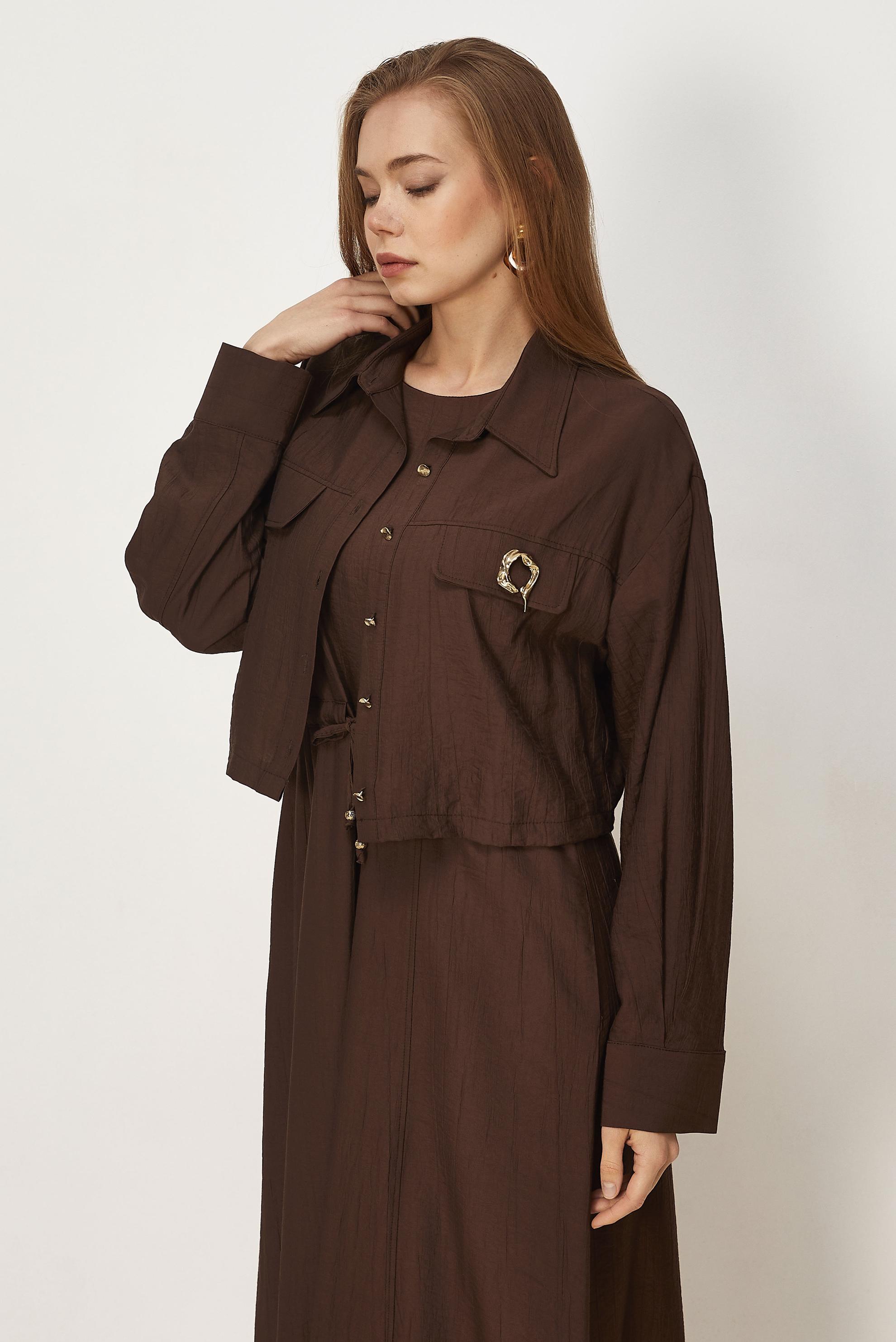 Hijab clothing BROWN SMOCKED WAIST DRESS SUIT 46562
