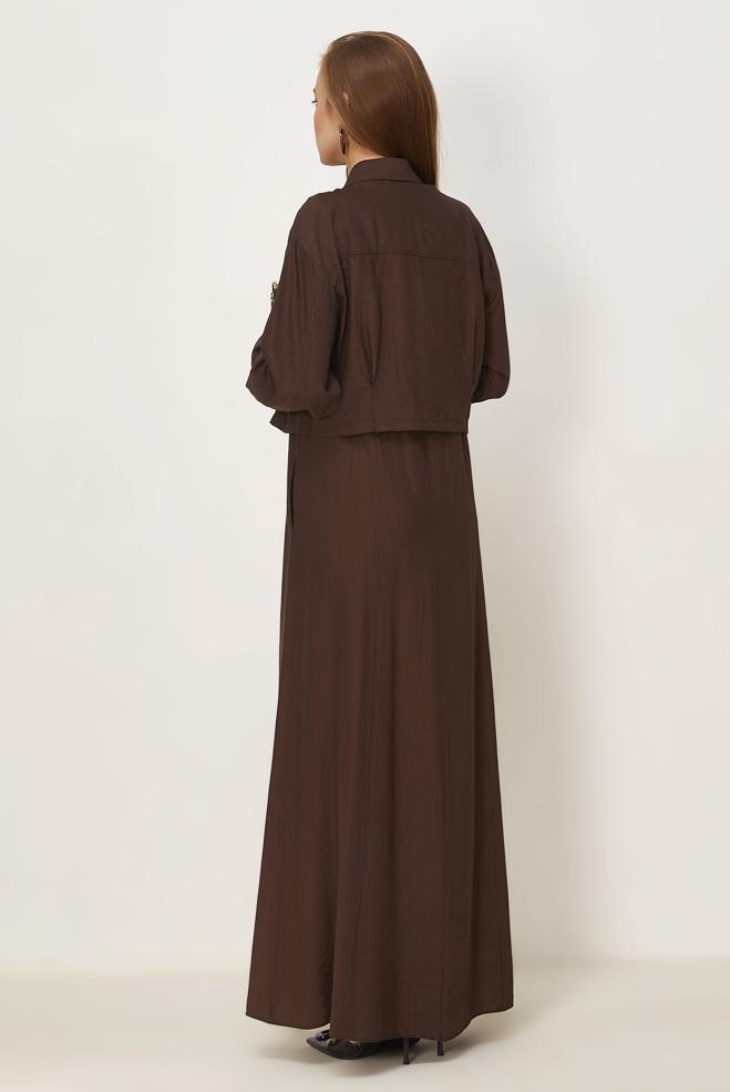 Vêtements hijab BRUN ENSEMBLE ROBE TAILLE SMOCKÉE 46562 - ALVİNA