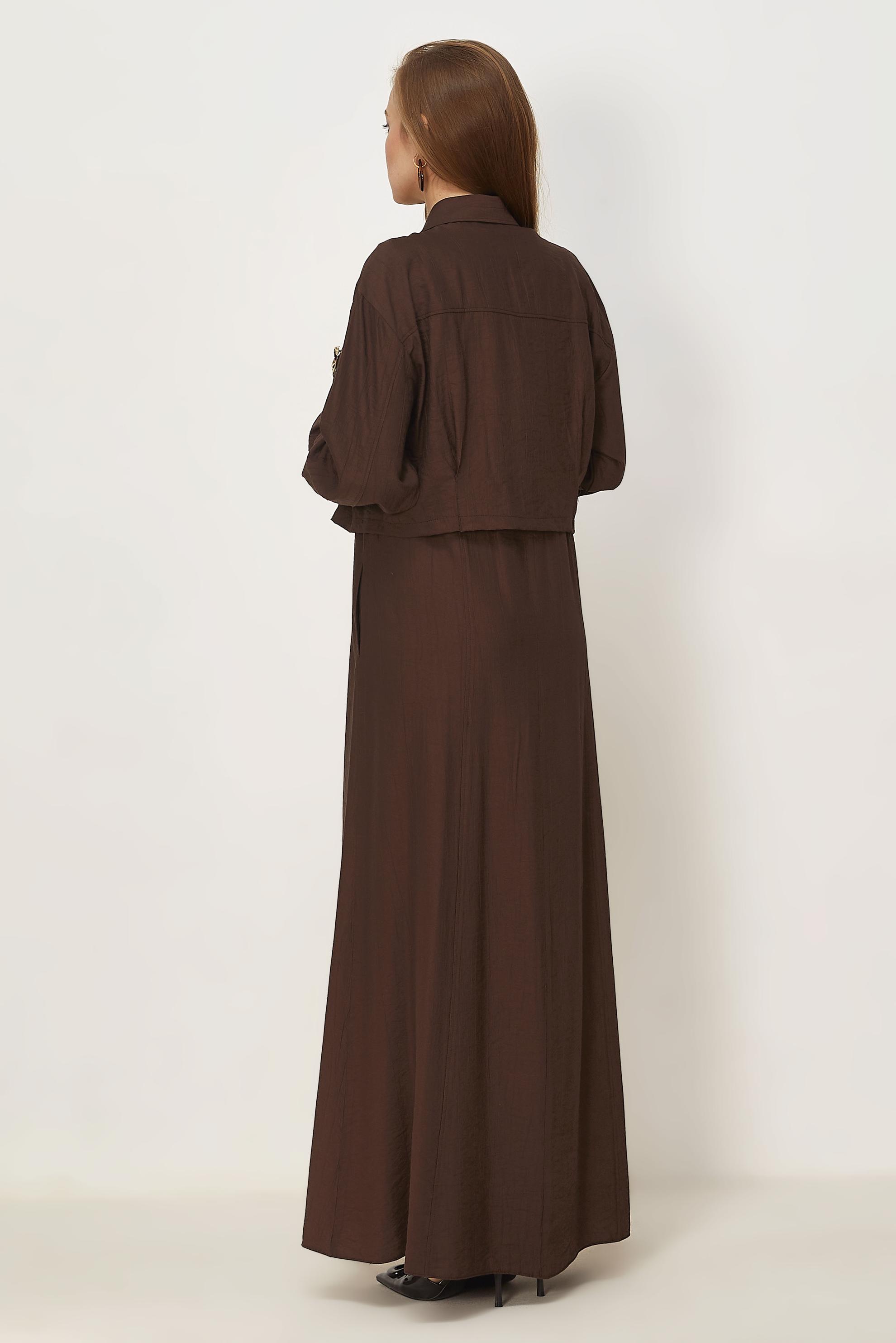 Hijab clothing BROWN SMOCKED WAIST DRESS SUIT 46562