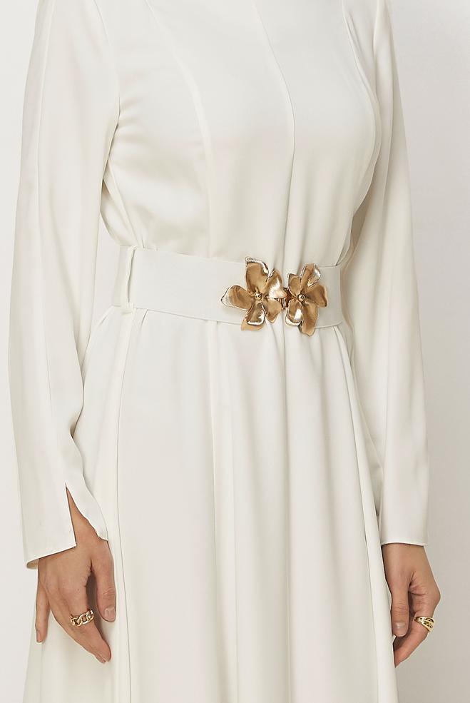 Hijab clothing WHITE BELTED DRESS 46564 - ALVİNA
